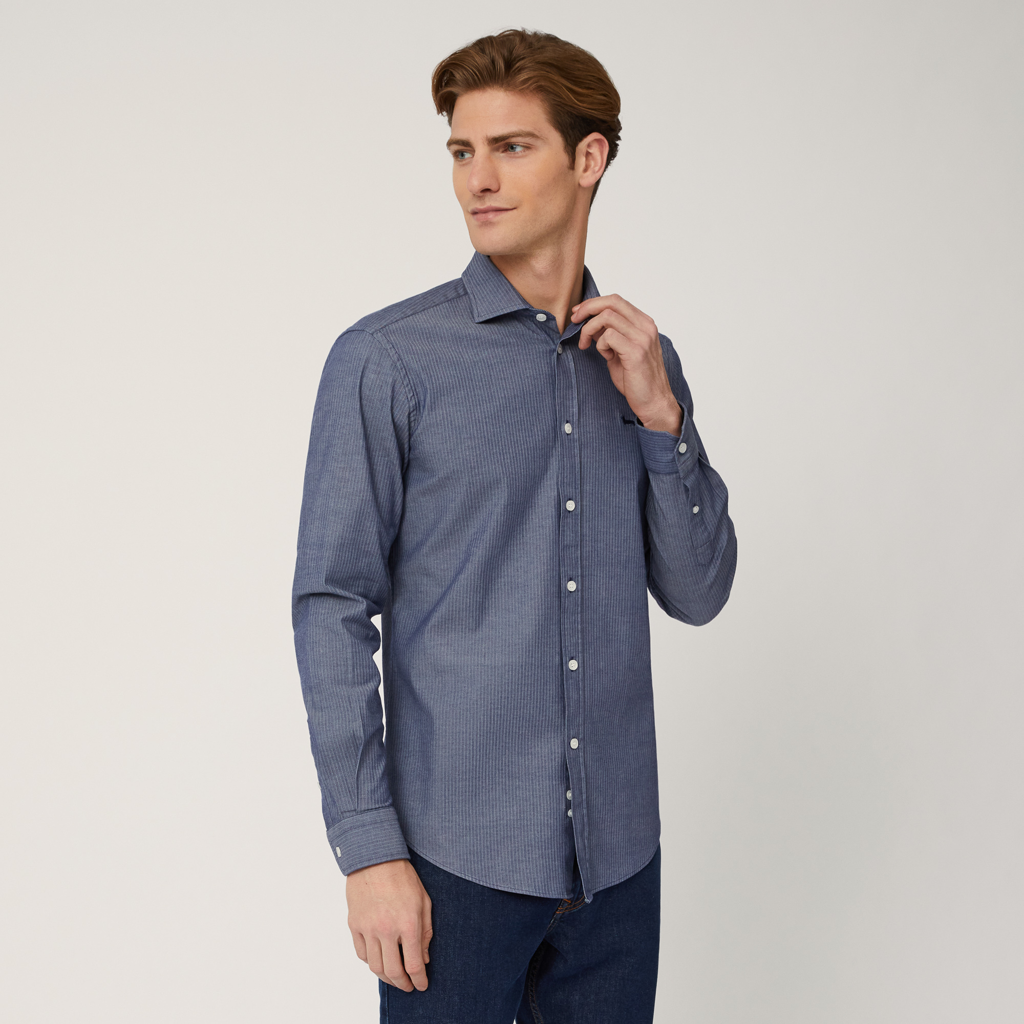 Narrow-Fit Striped Shirt, Blue Navy, large image number 0