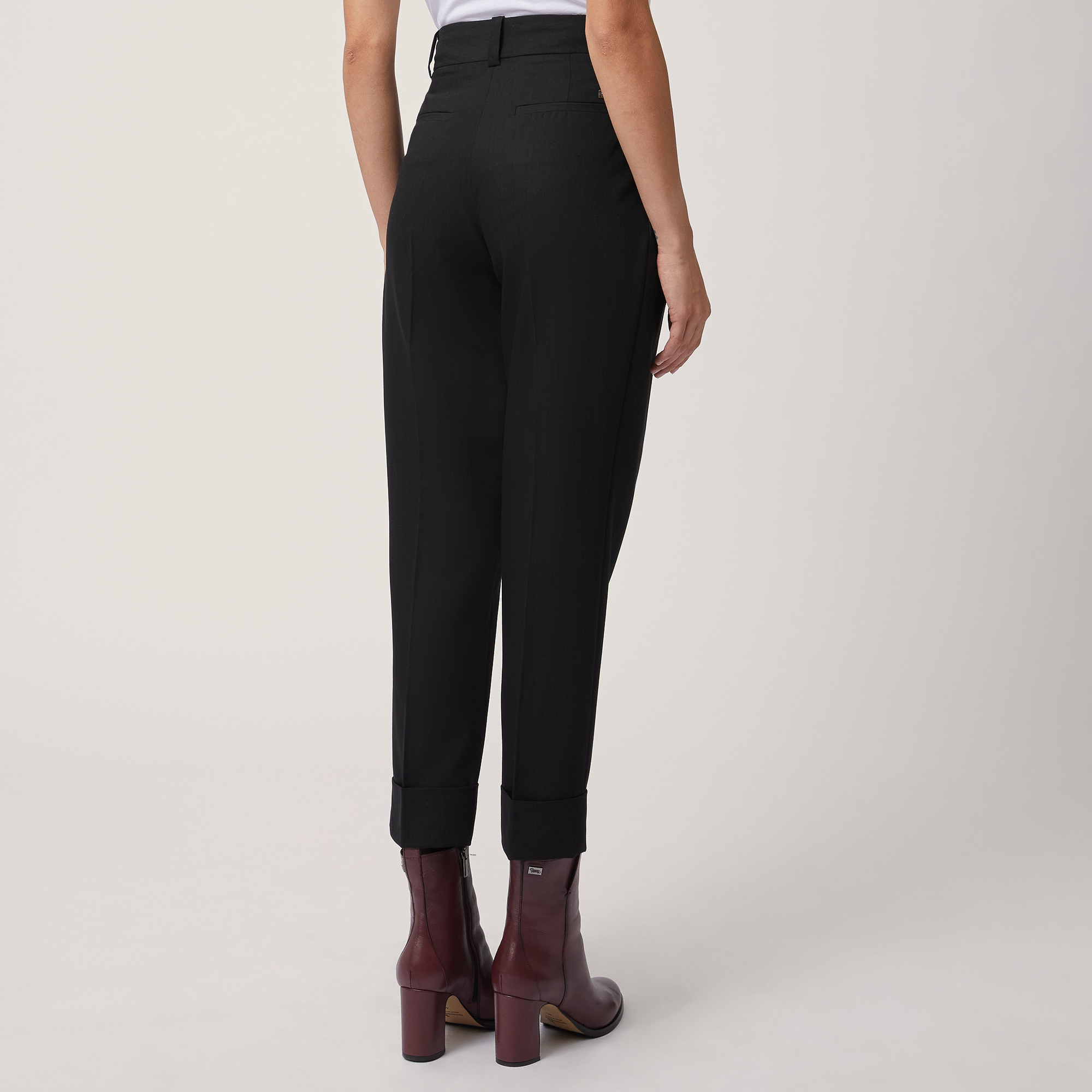 Pants with Pleat and Turn-up, Black , large image number 1