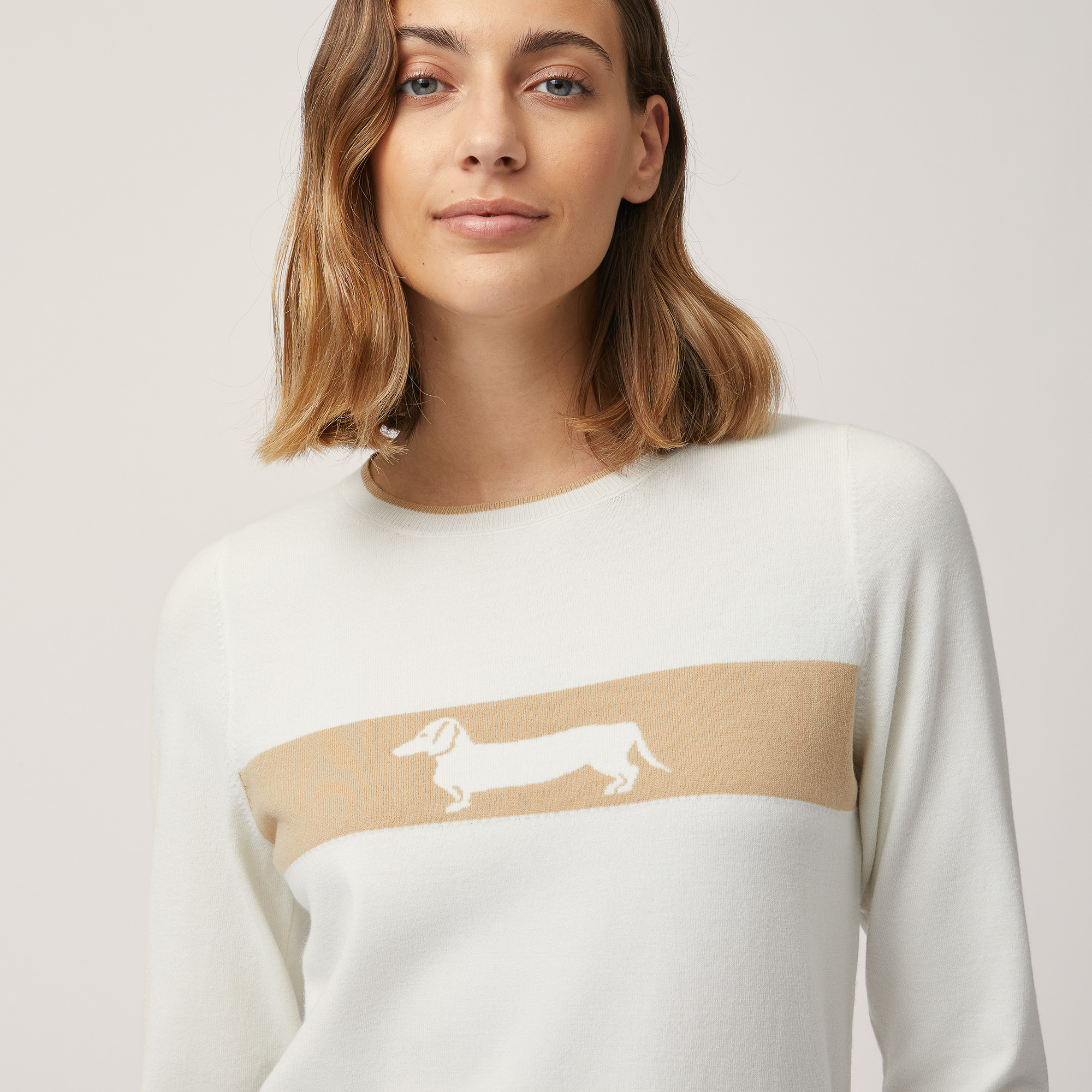 Sweater with Dachshund and Band, Bianco, large image number 2