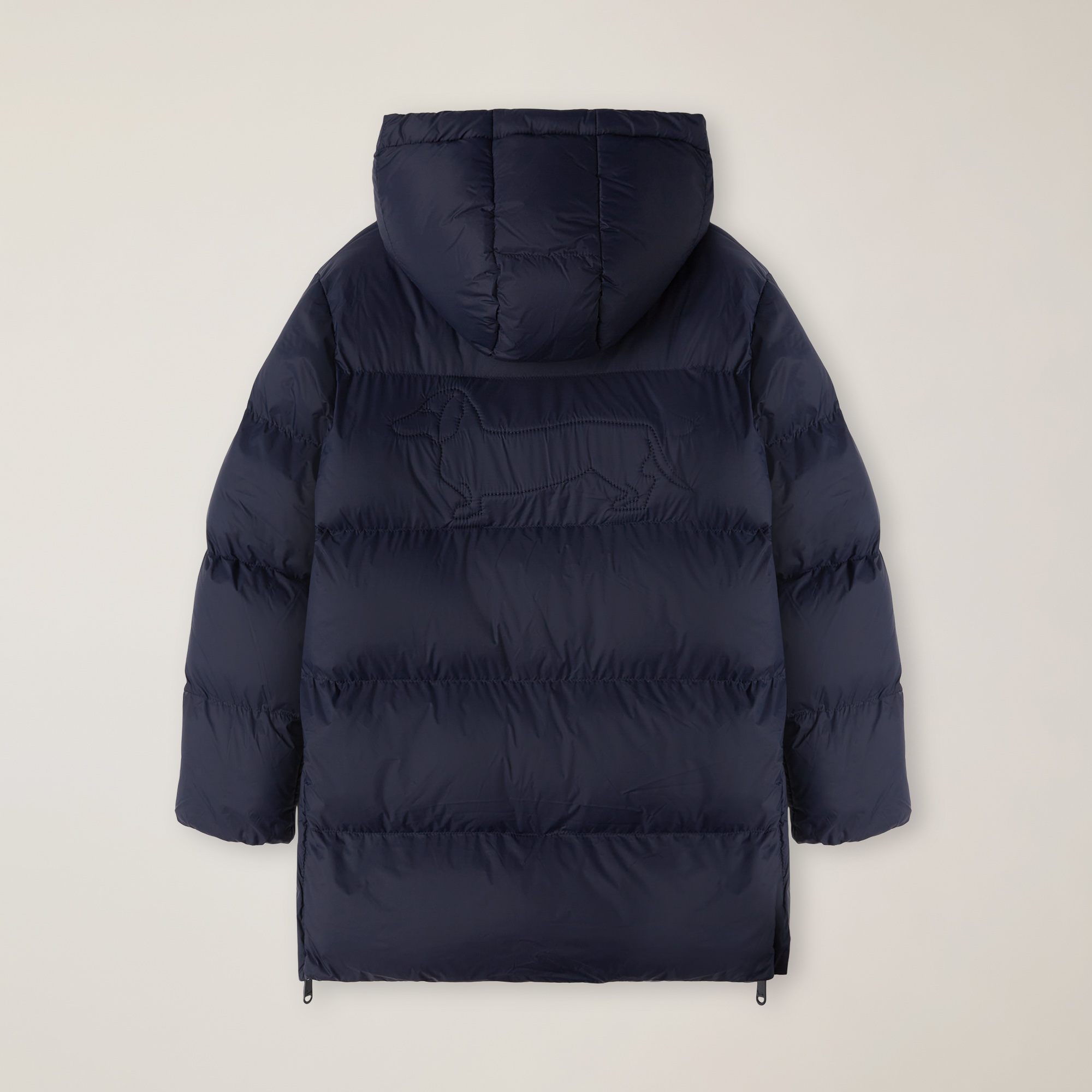 Long Hooded Jacket In Matte-Effect Nylon, Navy Blue, large image number 1