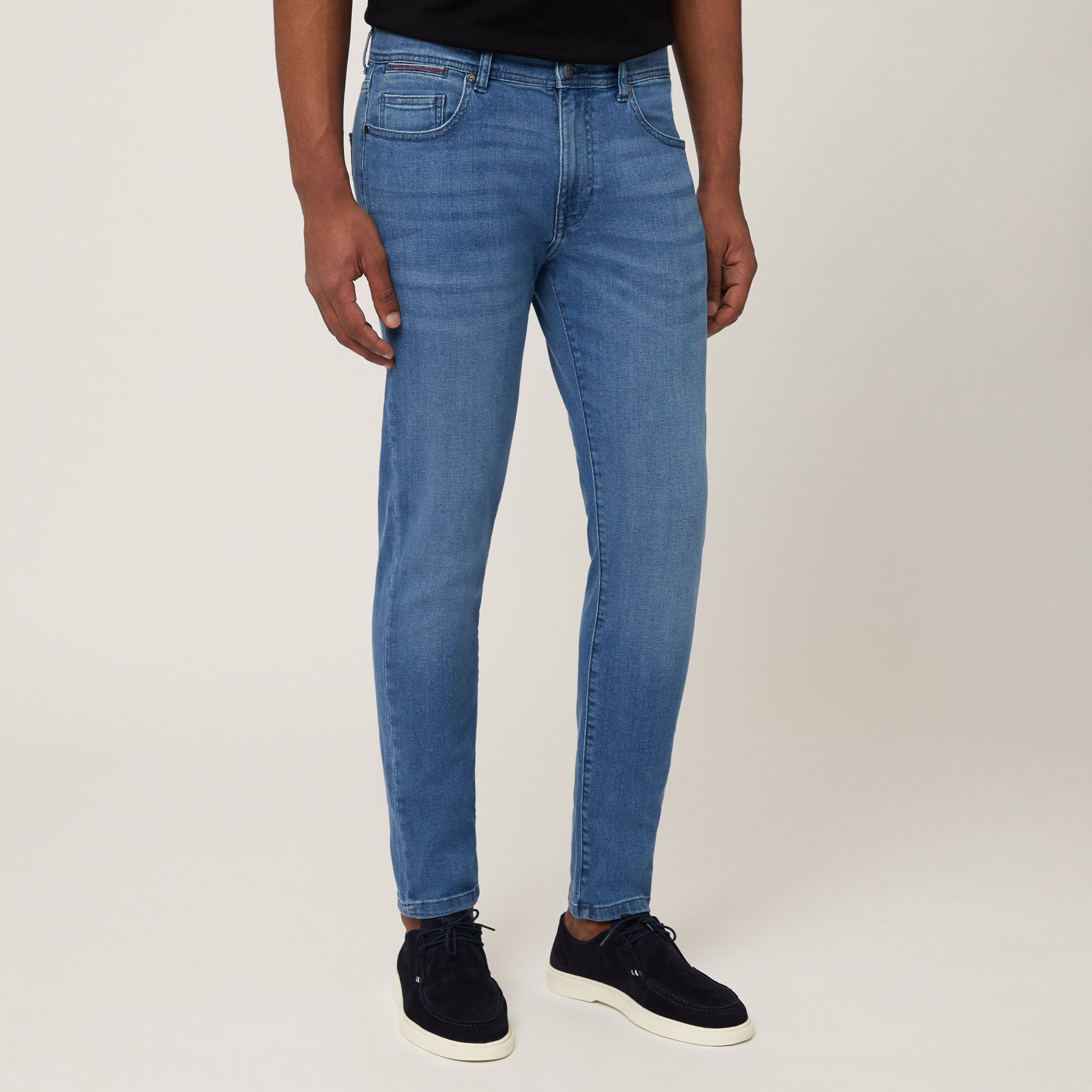 Slim Five-Pocket Denim Pants, Denim Blue, large image number 0