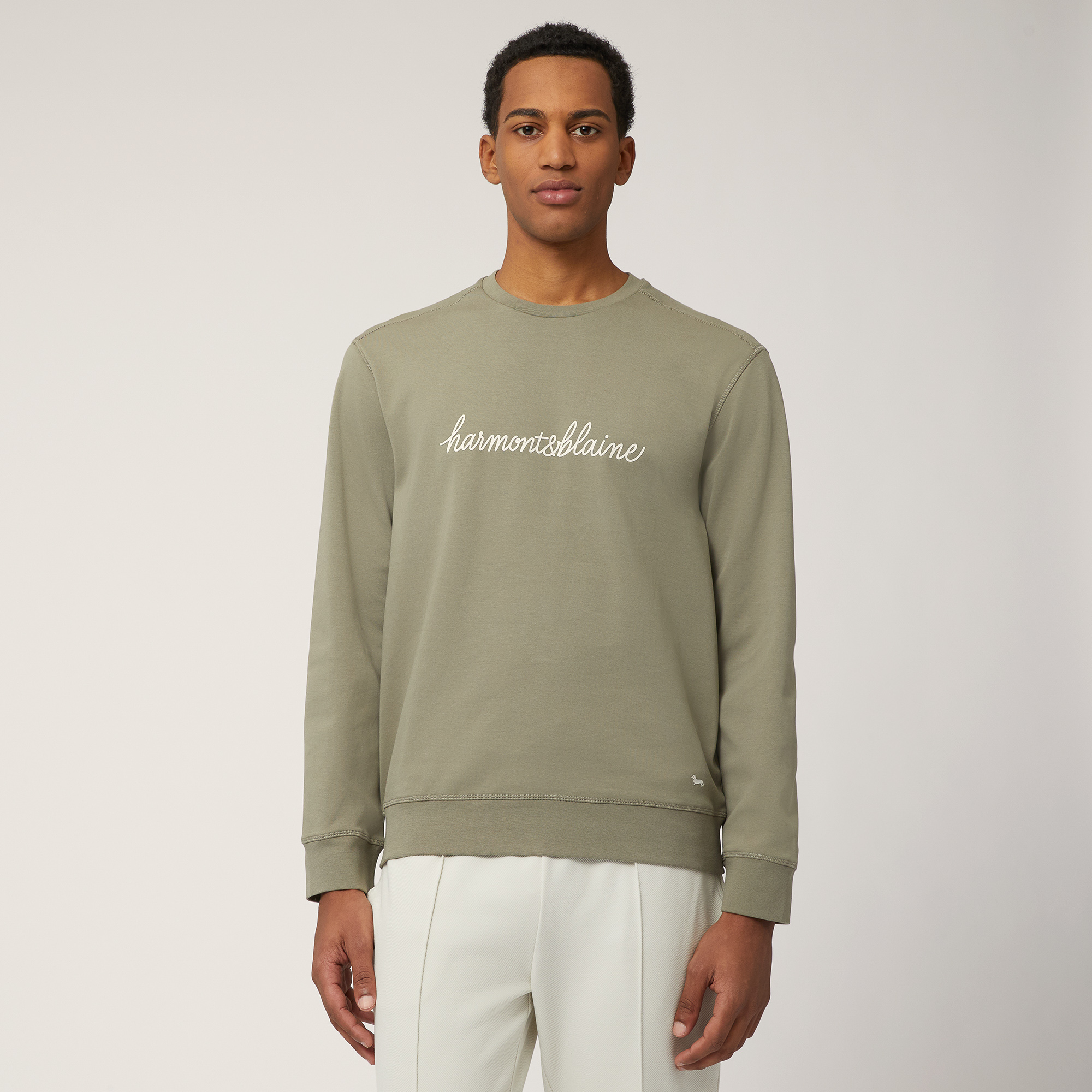 Cotton Sweatshirt with Lettering, Military Green, large image number 0