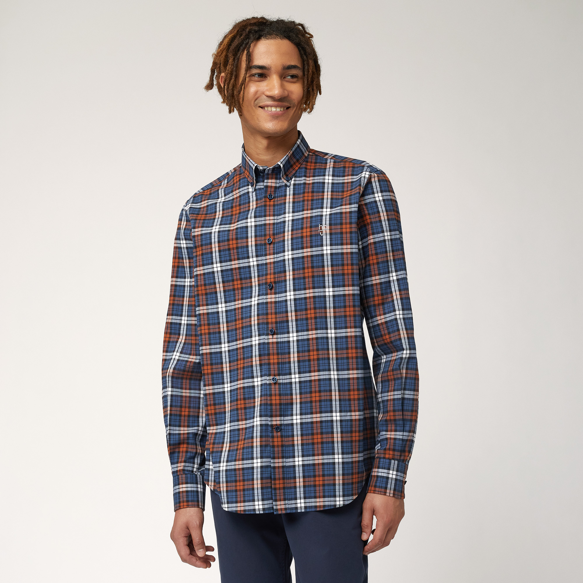 Cotton Plaid Shirt, Orange, large image number 0