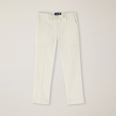 Pantalón en mezcla de lino con bolsillo diagonal, Blanco lechoso, large image number 0