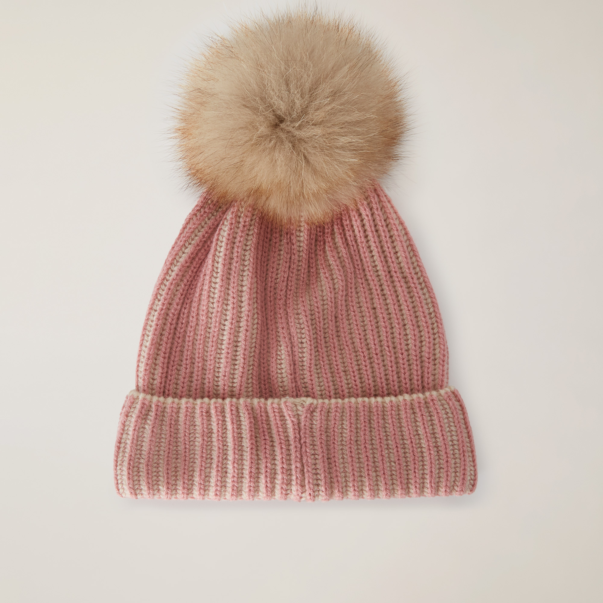 Unisex wool-blend hat with fur pom-pom, Silk Pink, large image number 1