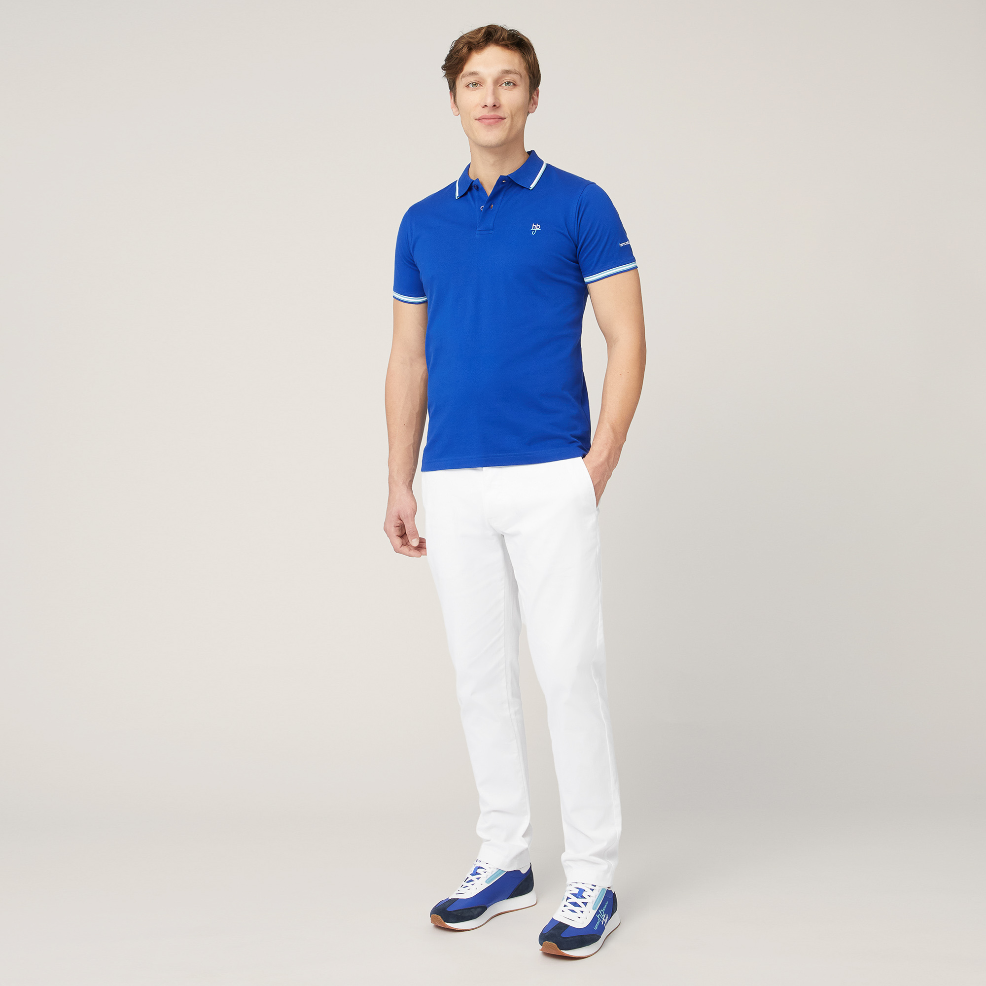 Polo with Contrasting Stripes, Electric Blue, large image number 3