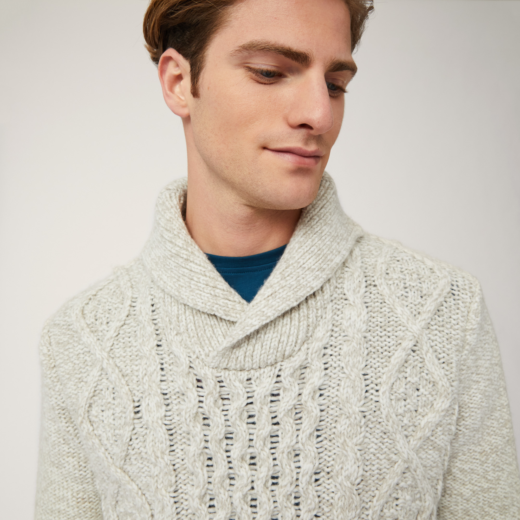 Shawl-Neck Pullover, White, large image number 2