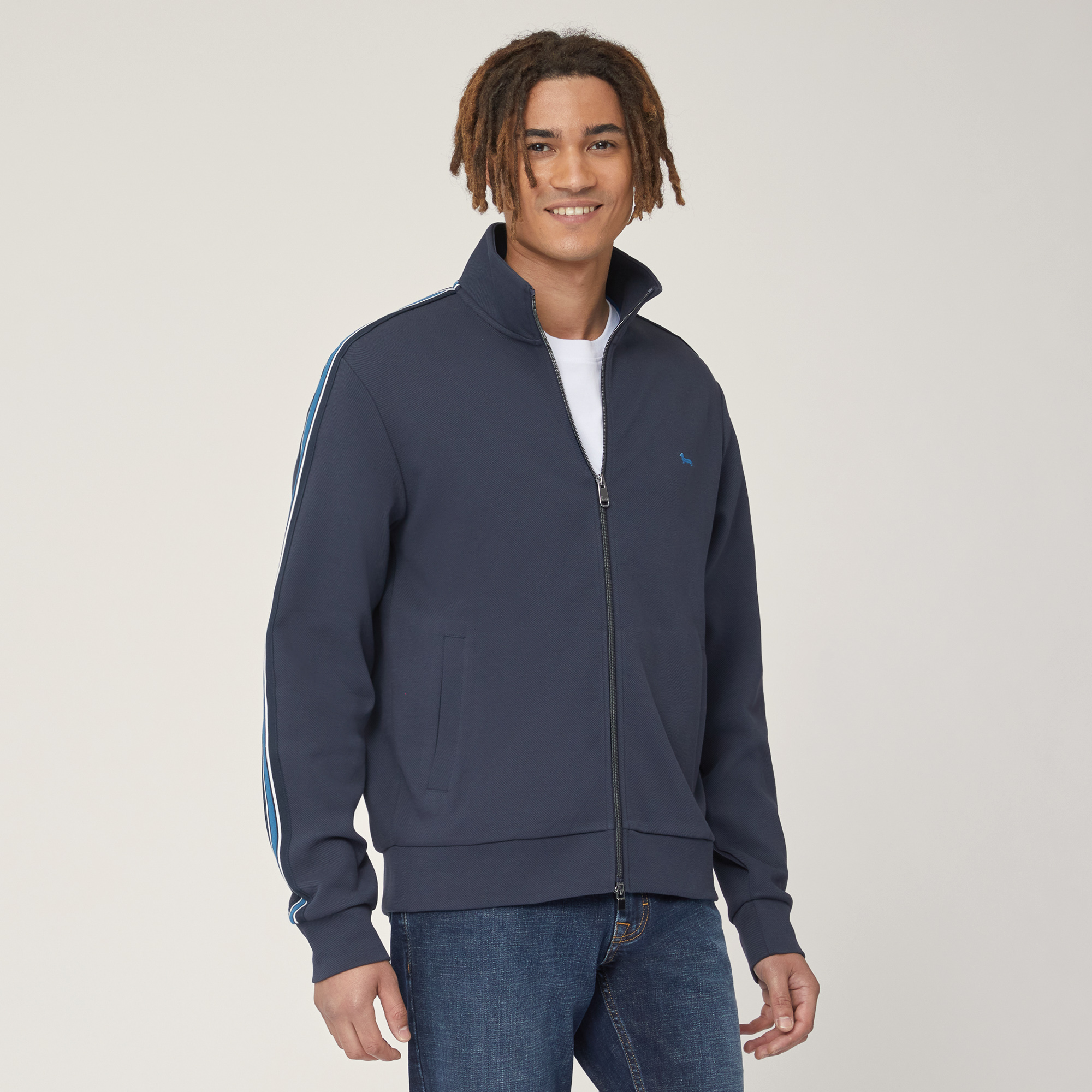 Full-Zipper Sweatshirt with Ribbon, Blue , large image number 0