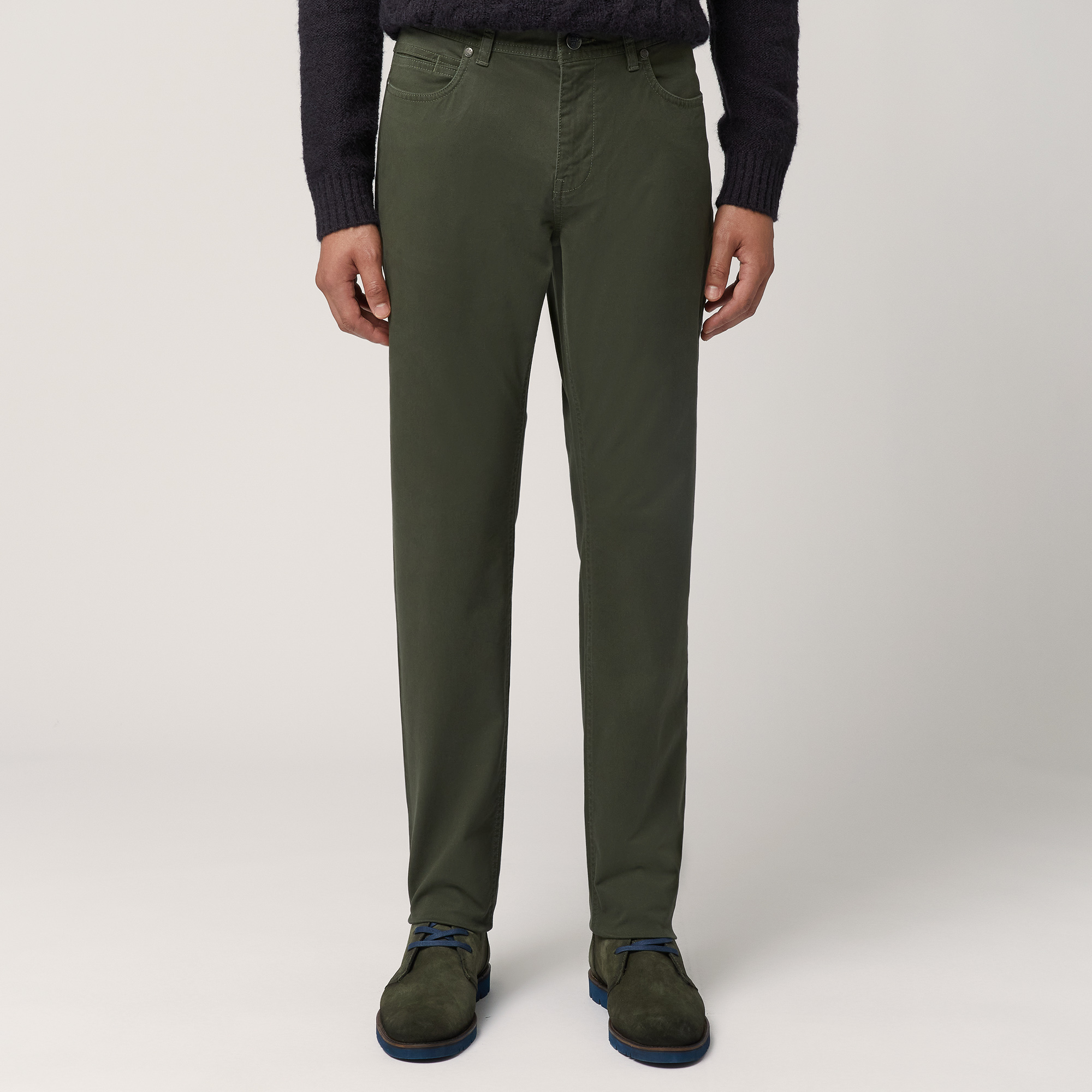 Pantaloni Narrow In Cotone, Verde, large