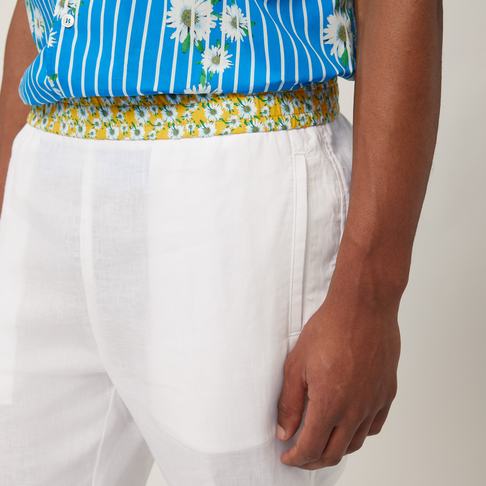 Linen Pants with Daisies, White, large image number 2