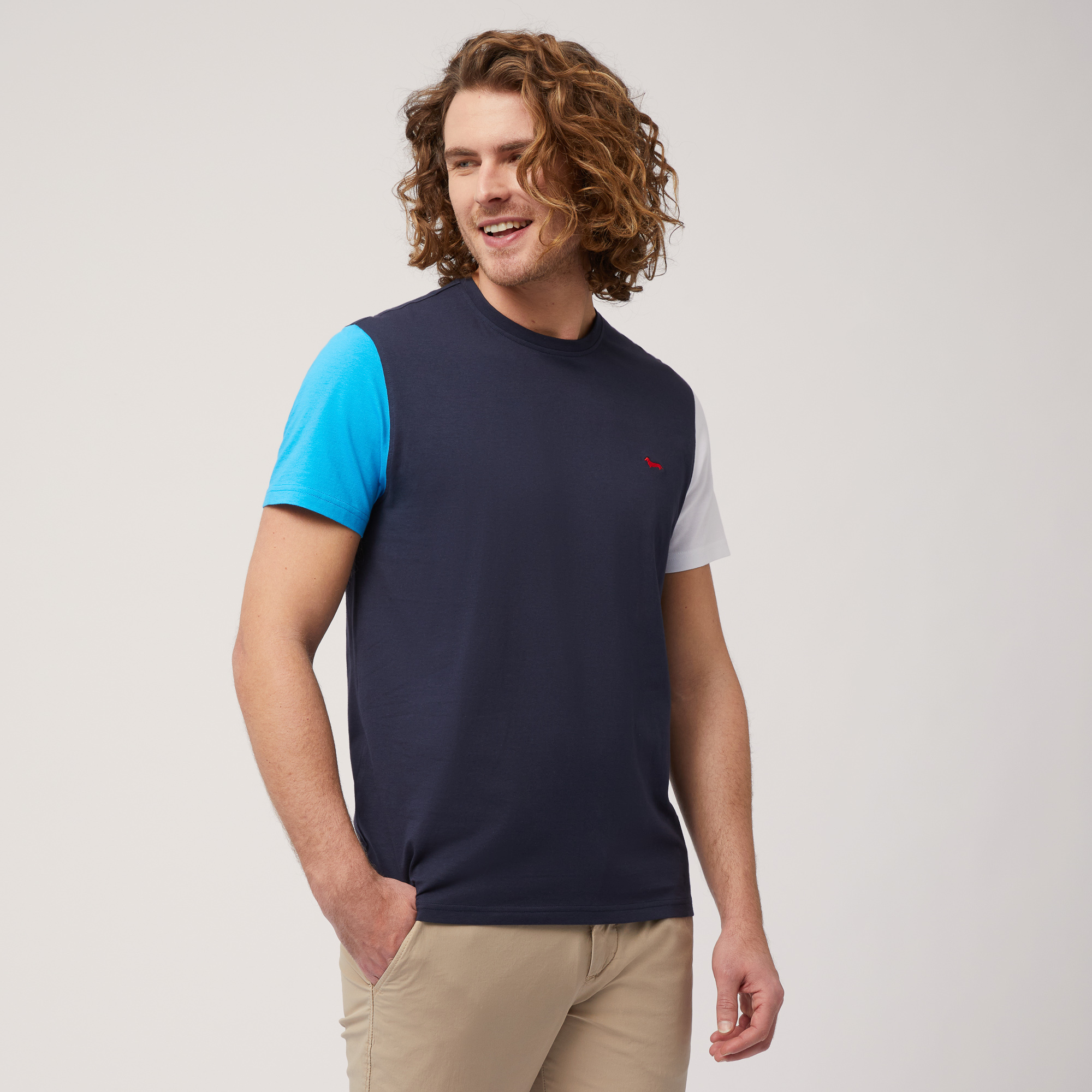 T-shirt Color Block En Coton, Bleu, large