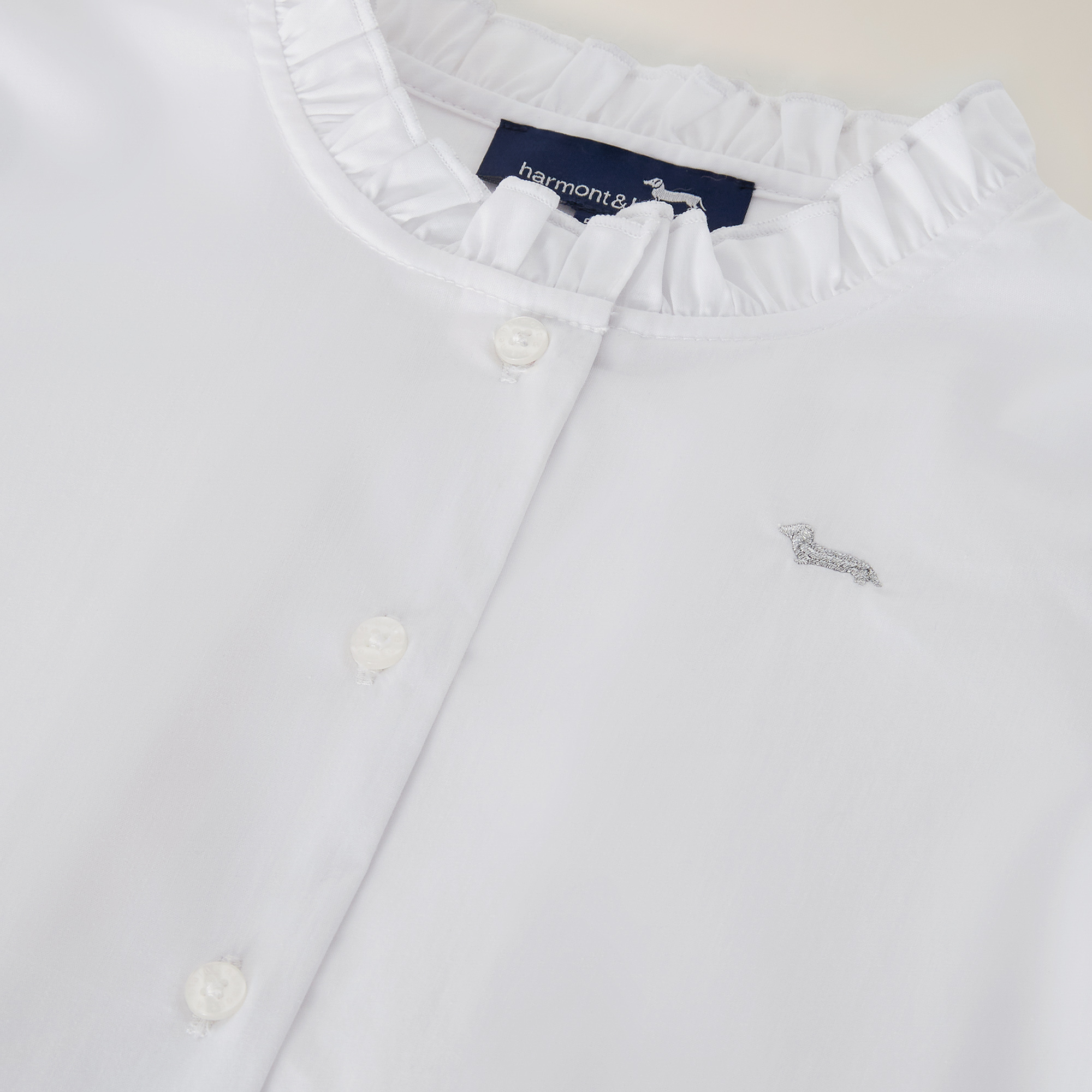 Stretch-Cotton Shirt With Ruffles And Logo, White, large image number 2