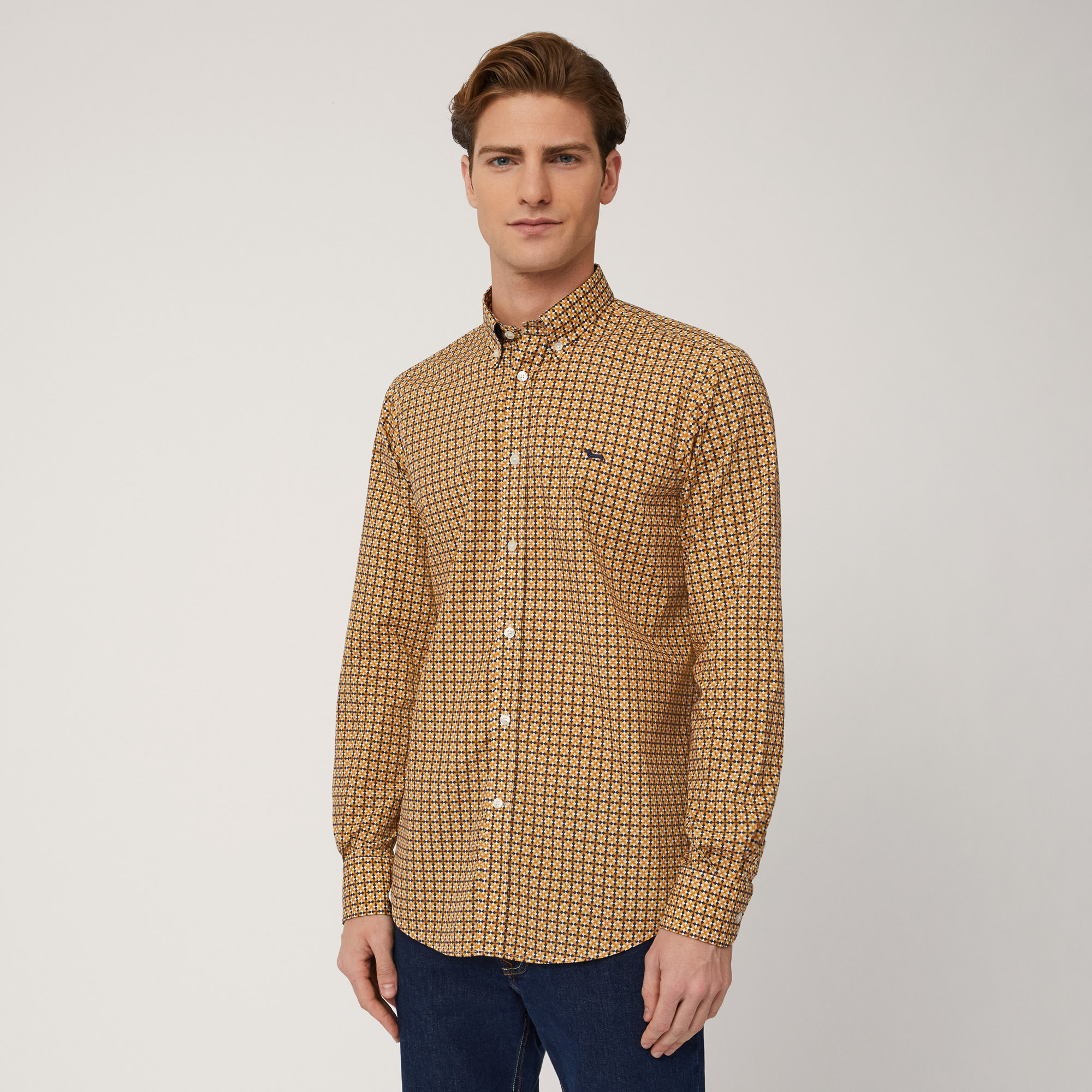 Shirt with Geometric Pattern, Yellow, large image number 0