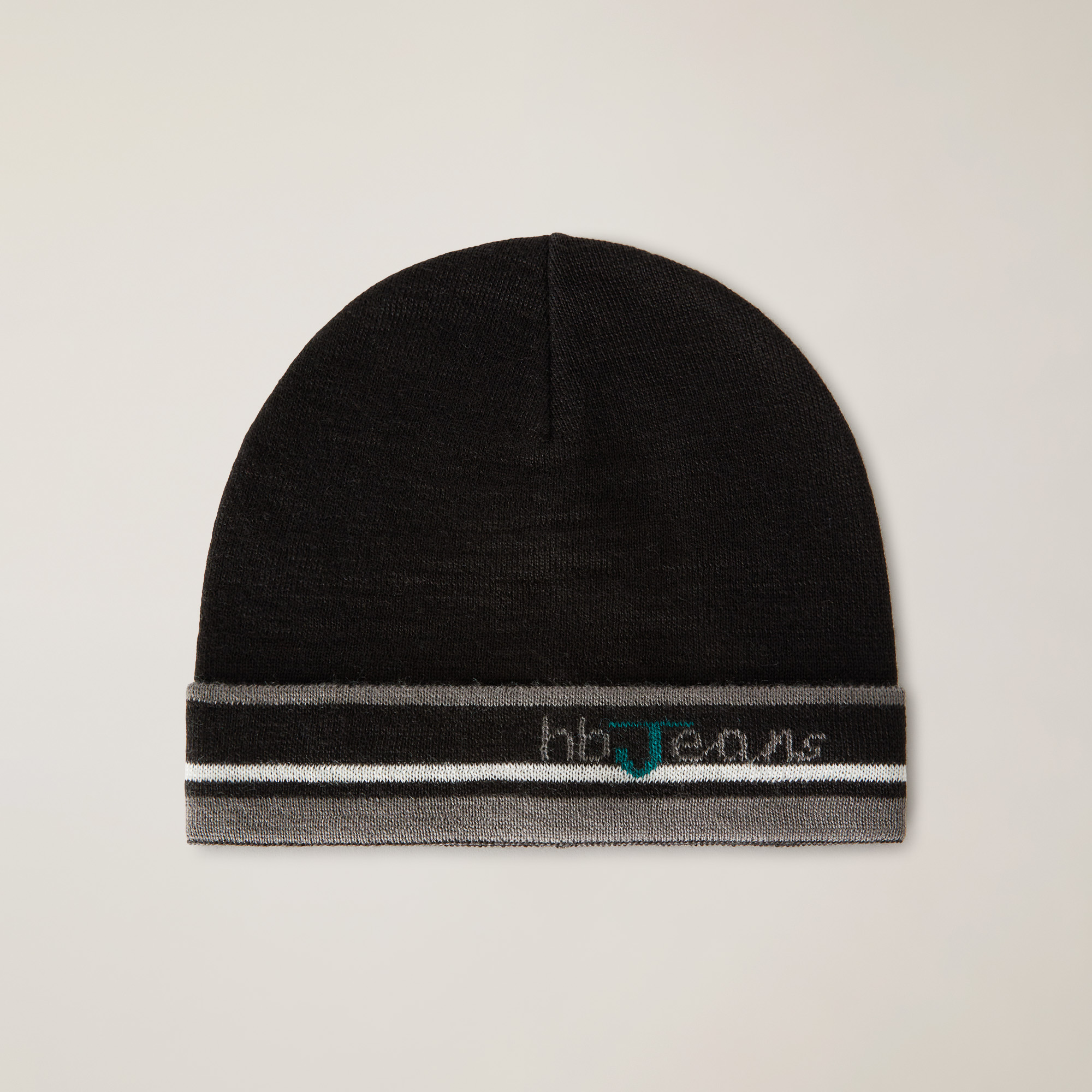 Beanie Con Righe E Lettering, Nero, large image number 0