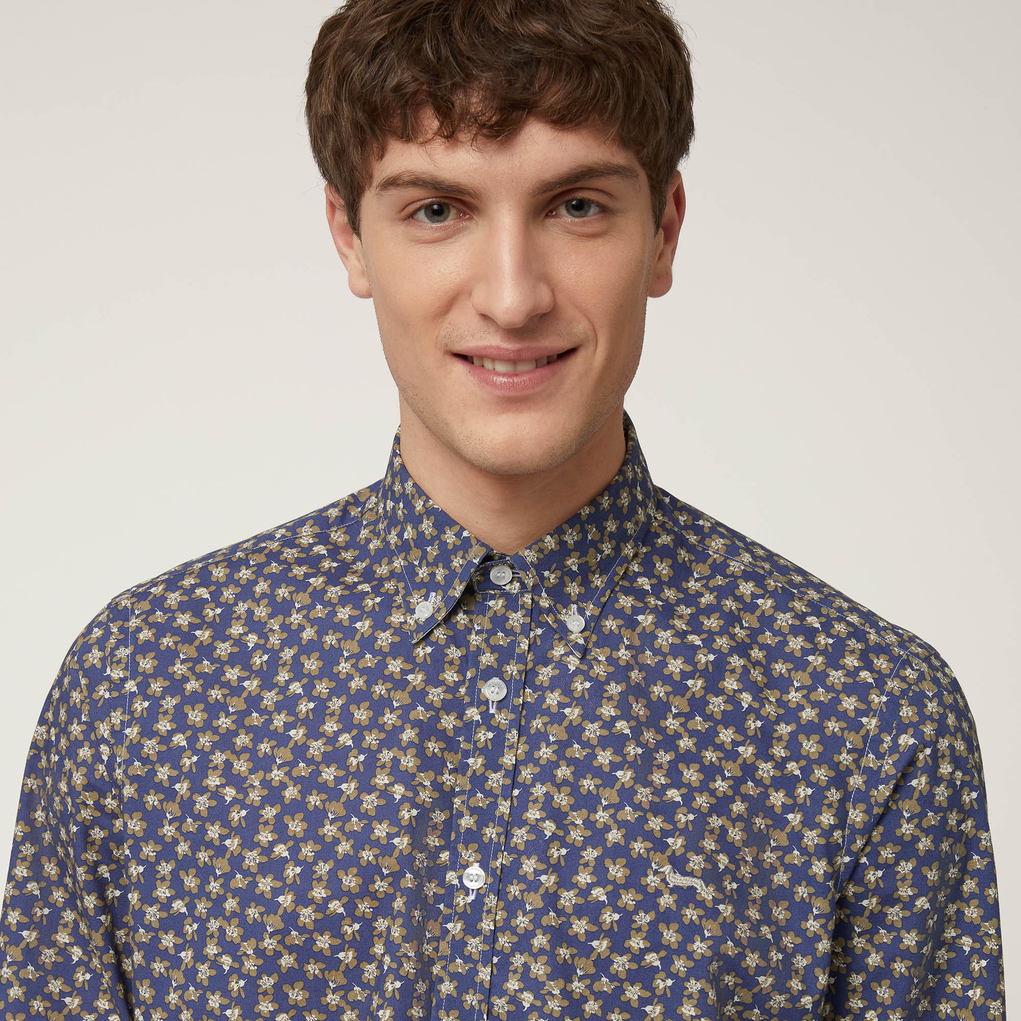 Floral Micro Pattern Shirt, Marine Blue, large image number 2