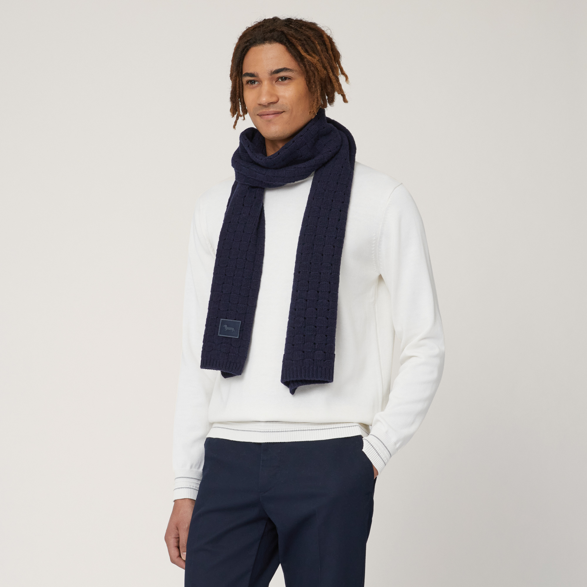 Scarf with Woven Checks, Blu, large image number 2