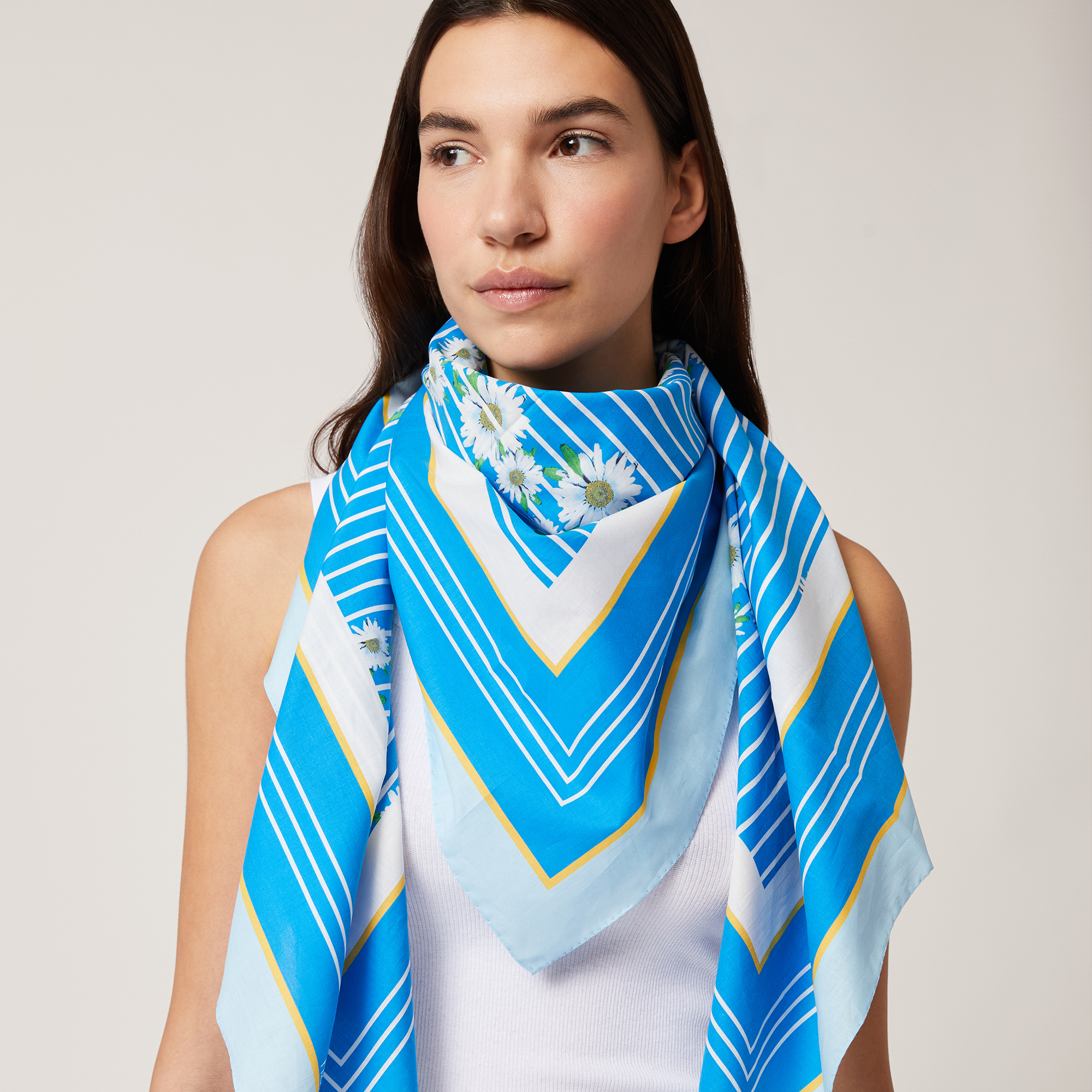 Striped and Daisy-Print Pareo, Light Blue, large image number 2