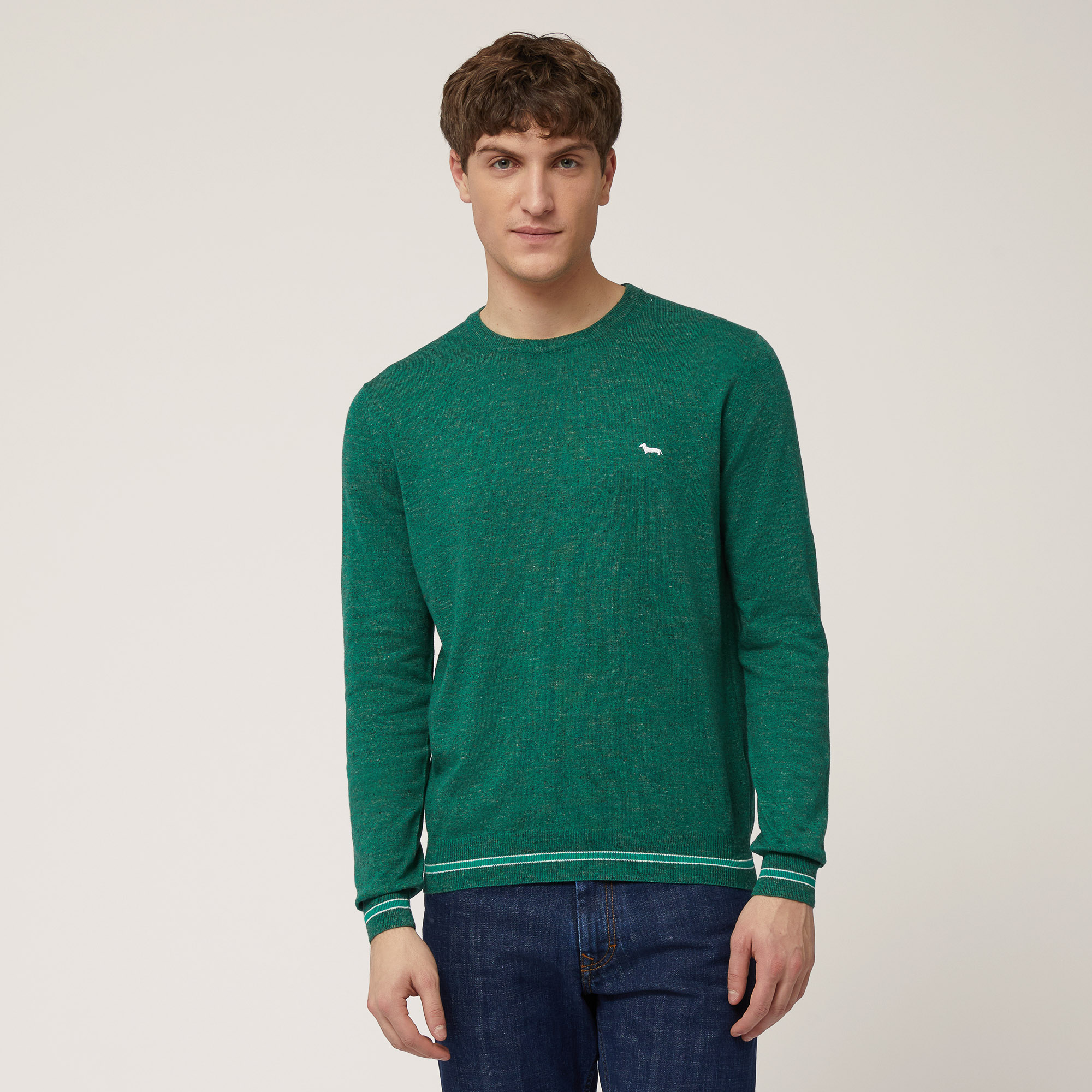 Tweed Crew-Neck Pullover, Grass Green, large