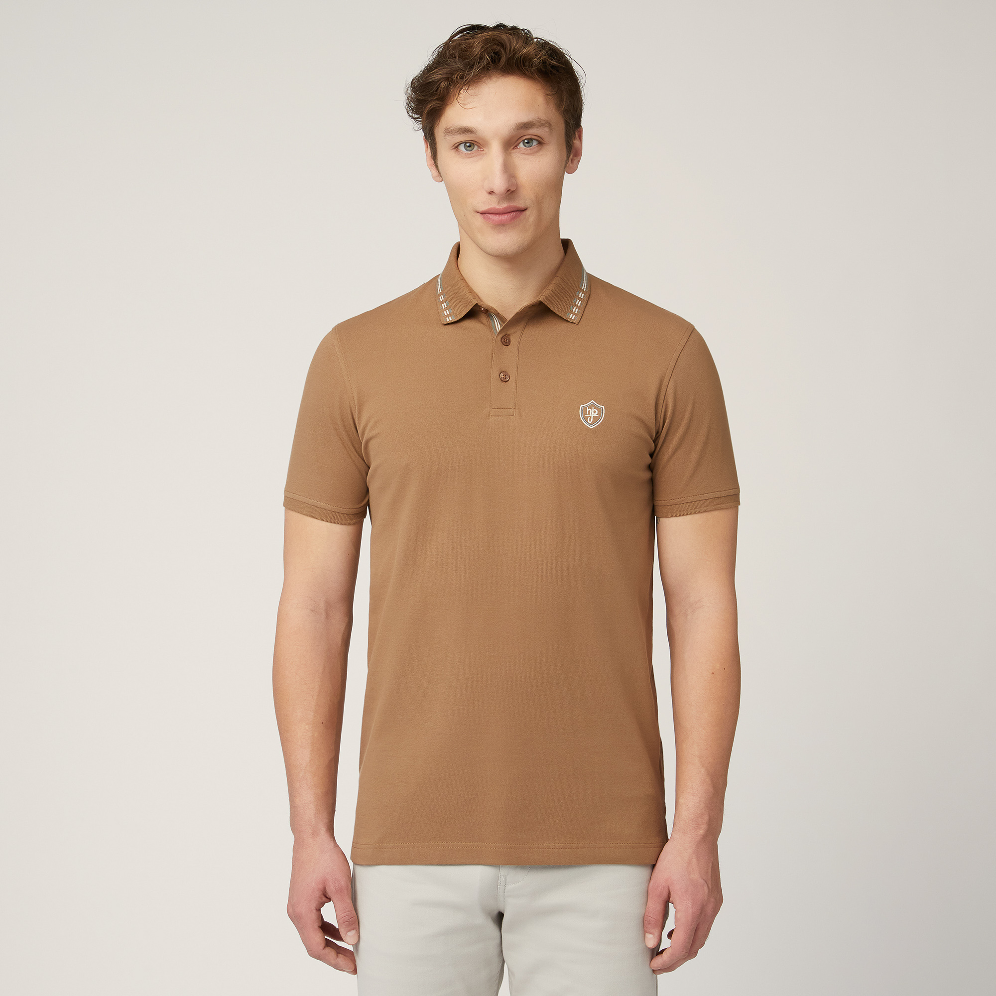 Polo with Branded Patch, Light Brown, large image number 0