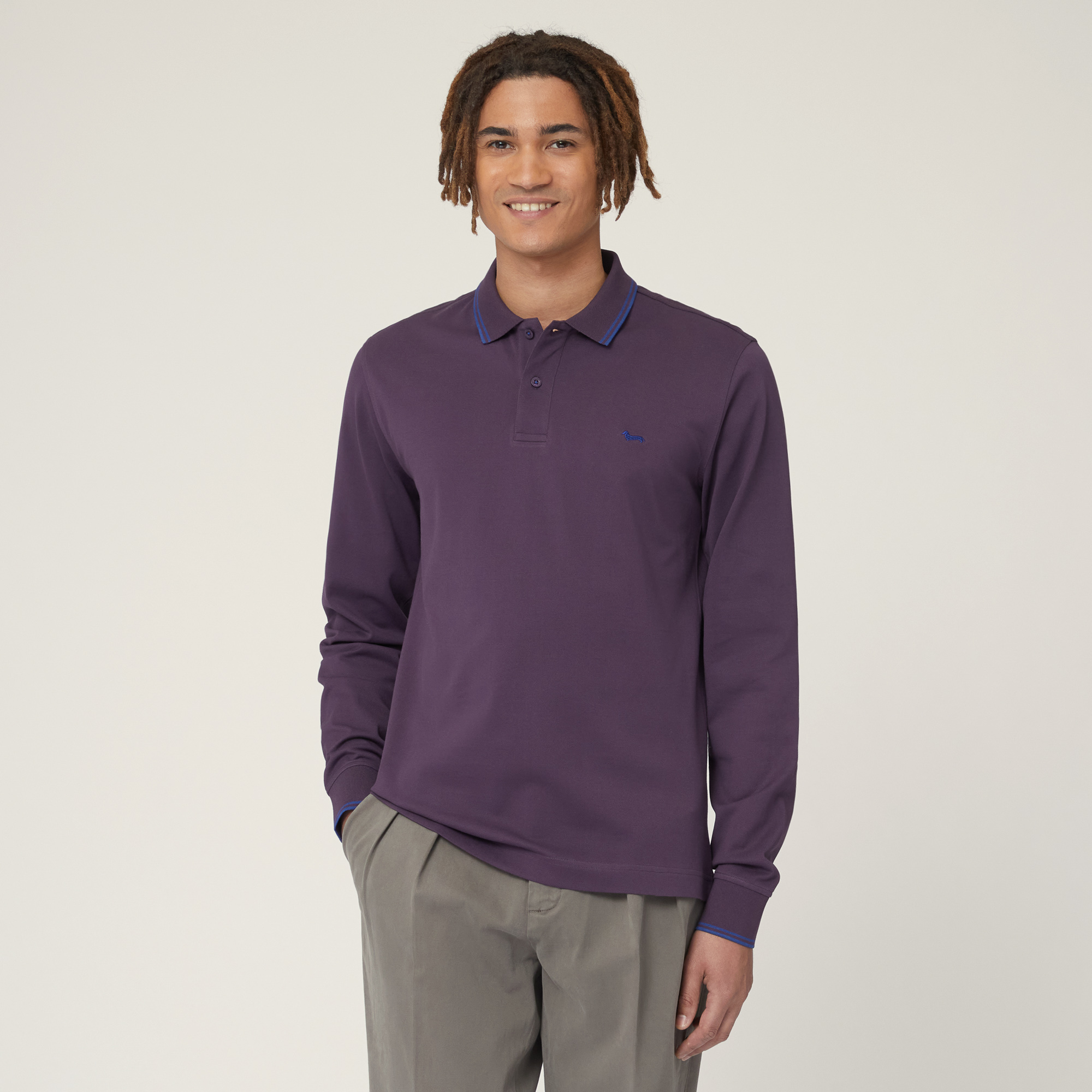 Polo with Striped Collar, Plum, large image number 0