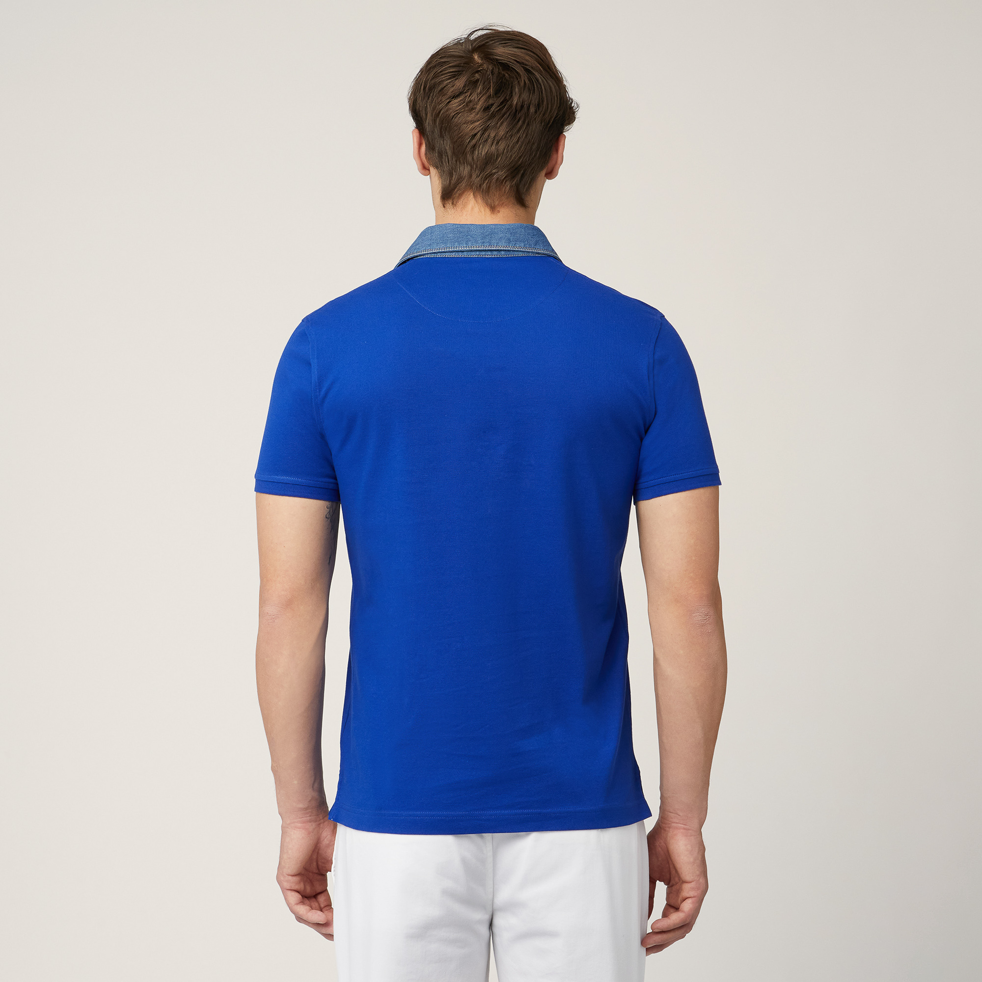 Polo-Shirt with Denim Collar, Electric Blue, large image number 1