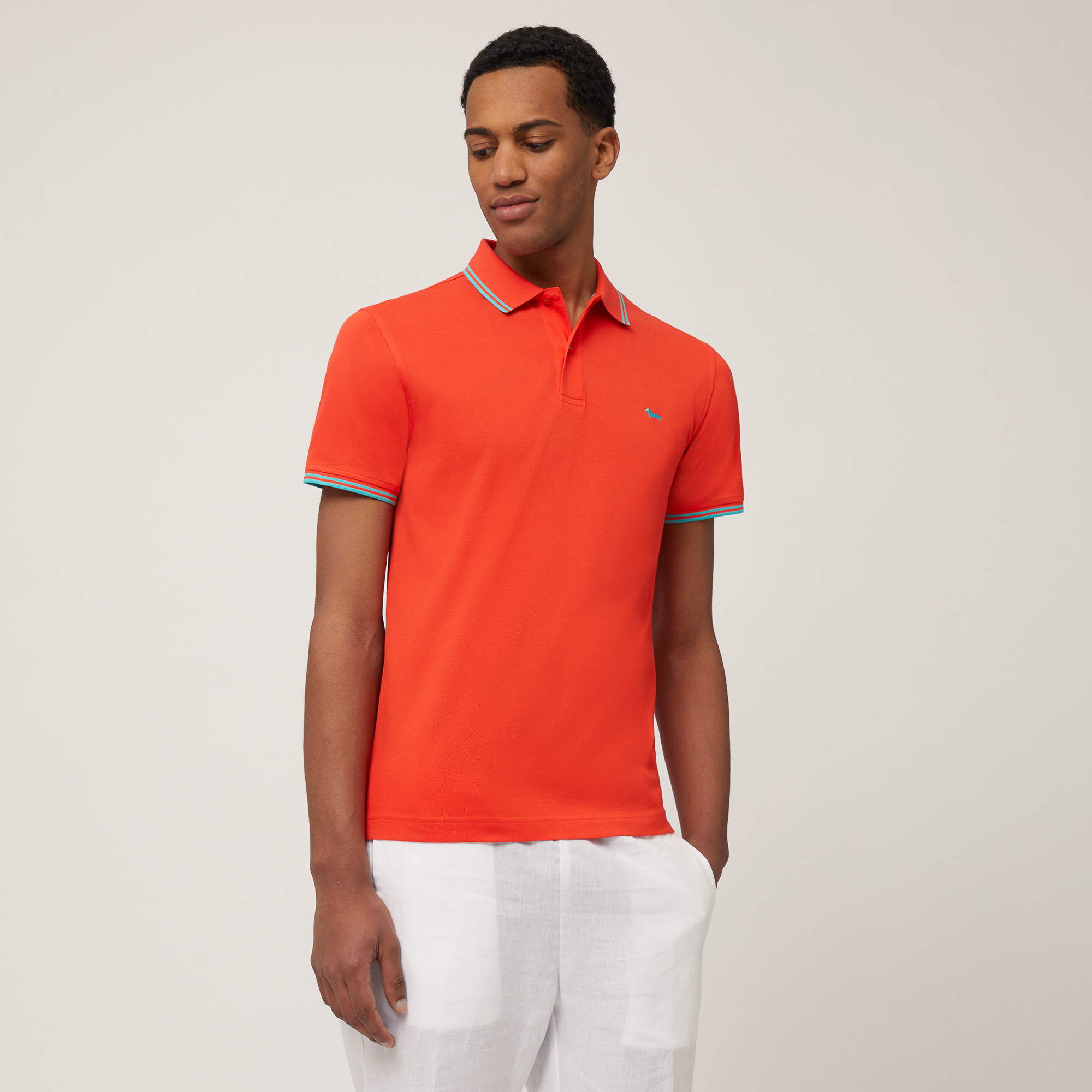 Polo with Striped Details, Orange, large