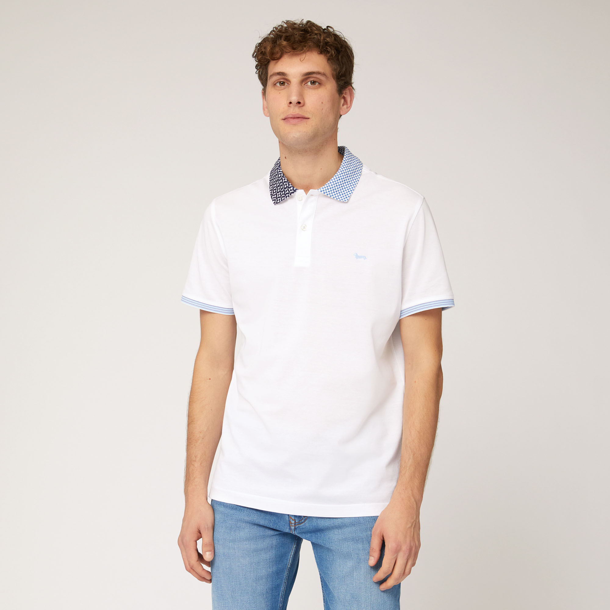 Polo with Contrasting Print, White, large image number 0