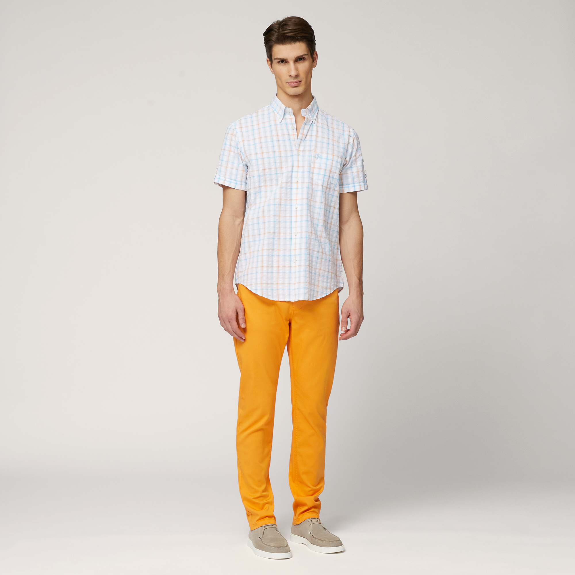 Short-Sleeved Check Shirt, Orange, large image number 3