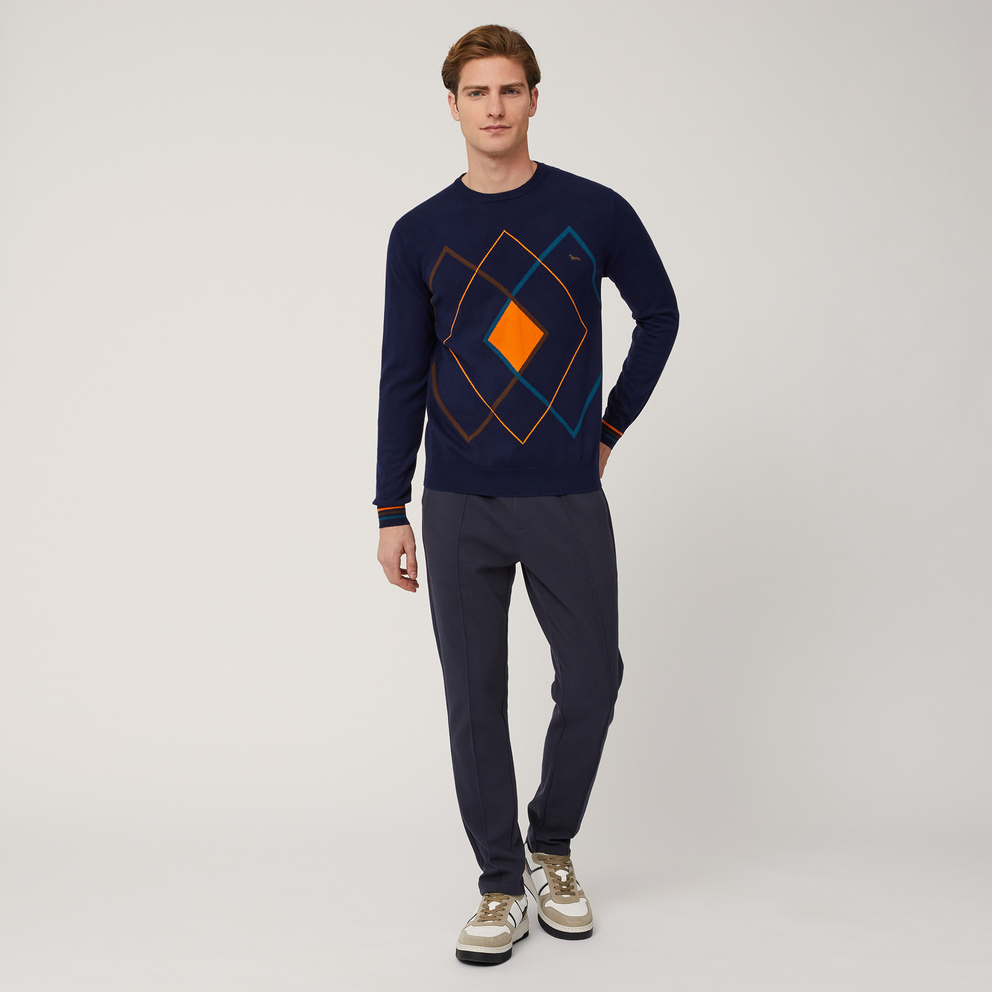 Pullover Con Motivo Argyle, Blu, large image number 3