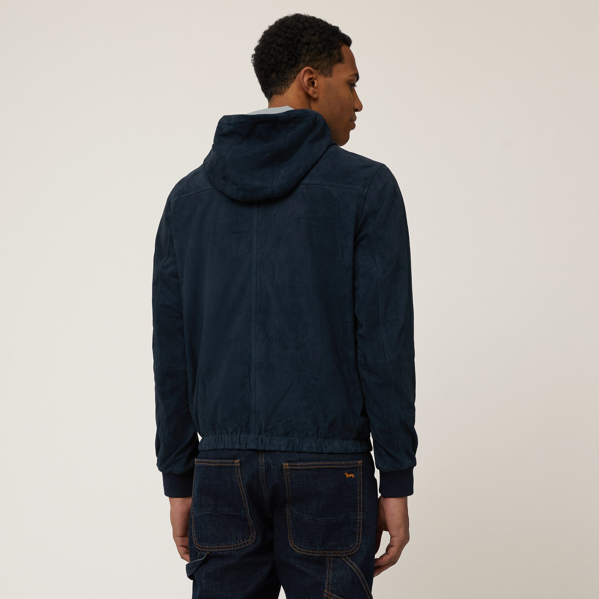 Bomber In Pelle E Nylon, Blu Navy, large image number 1