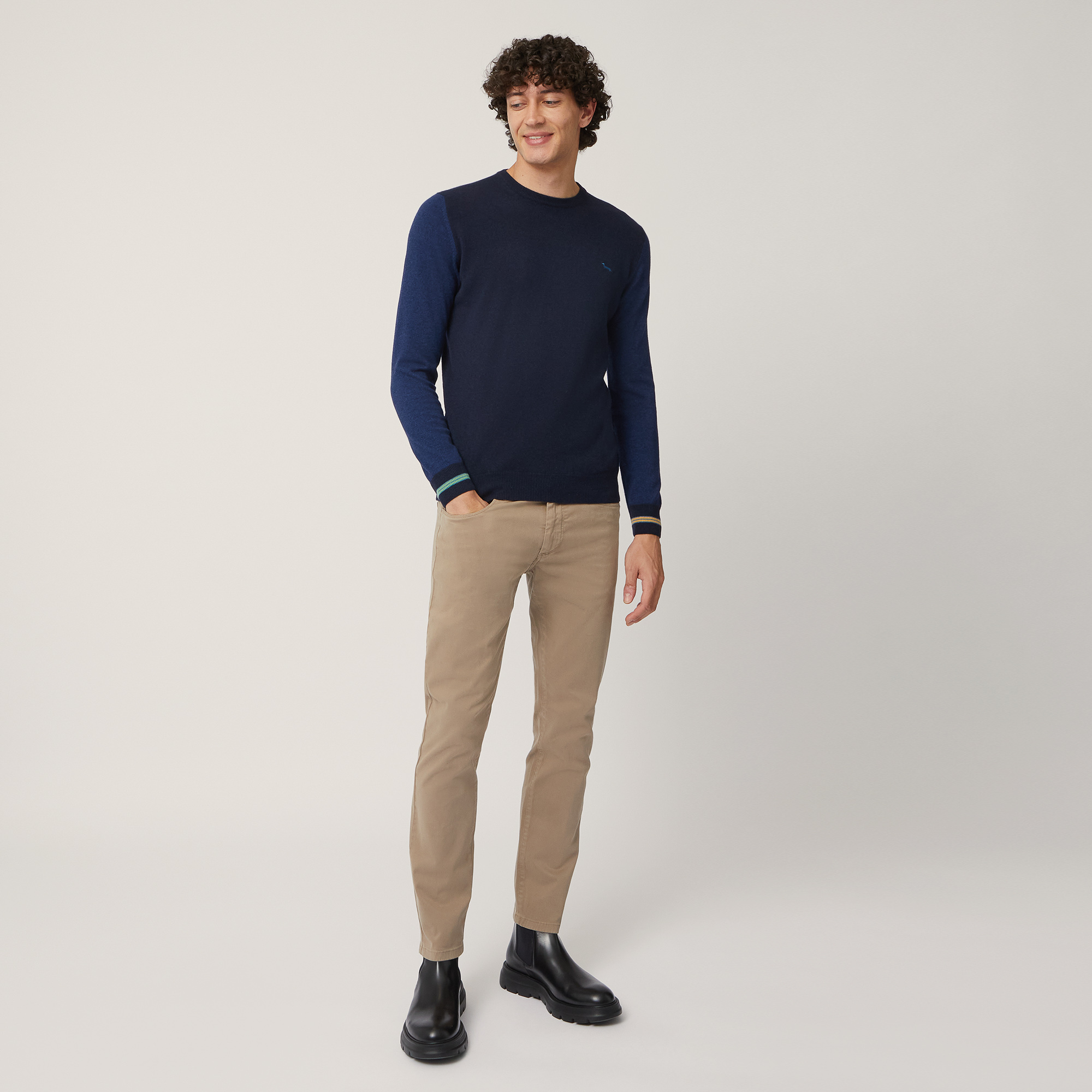 Pullover With Striped Cuffs, Blu, large image number 3