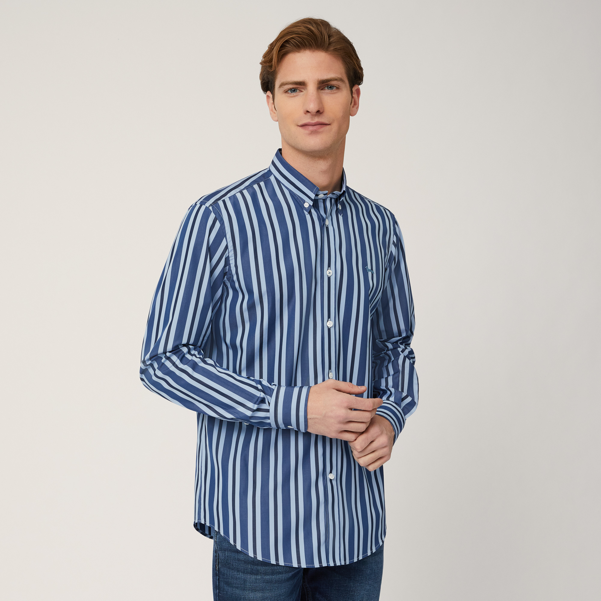 Vertical Stripe Shirt, Blu, large