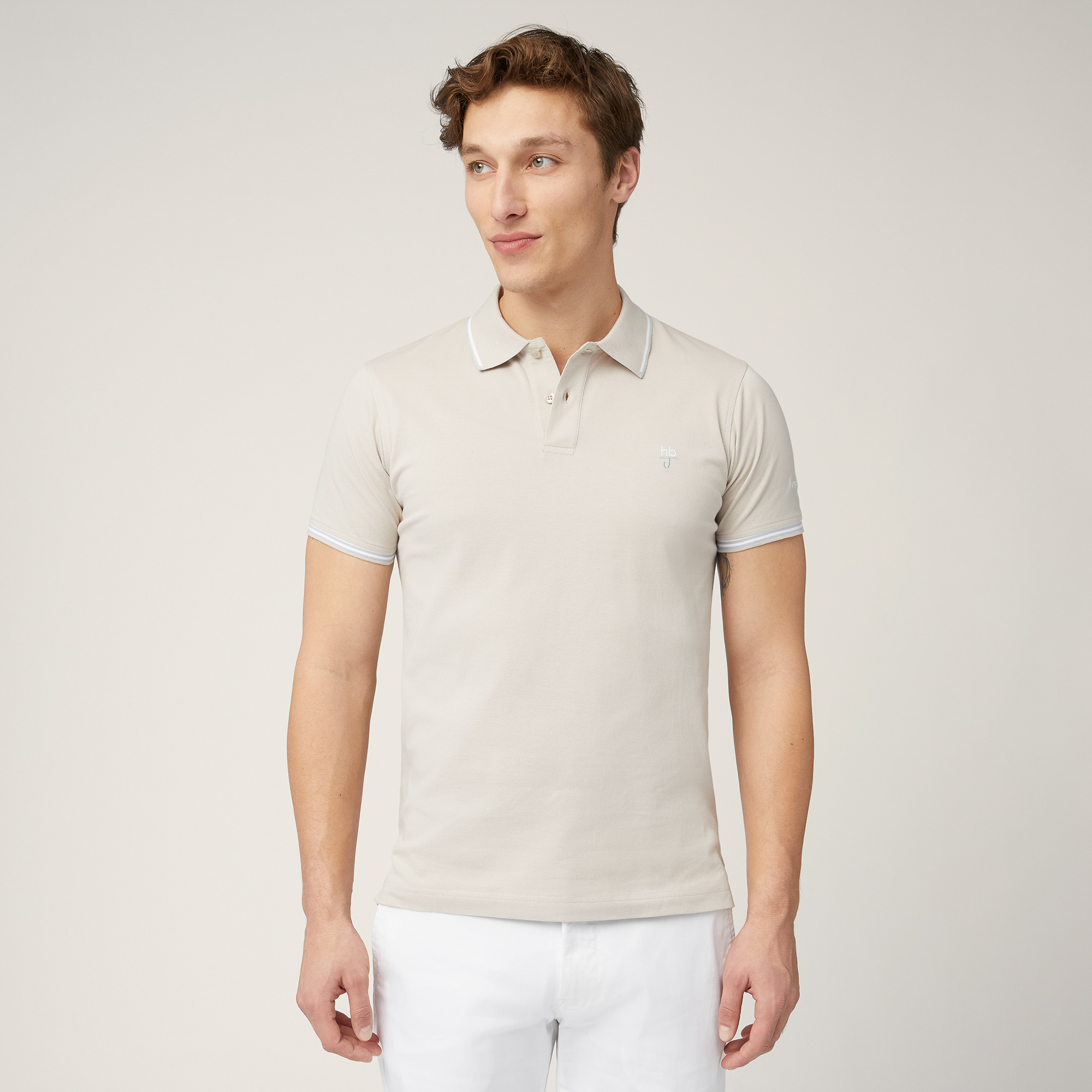 Polo with Contrasting Stripes, Sand, large