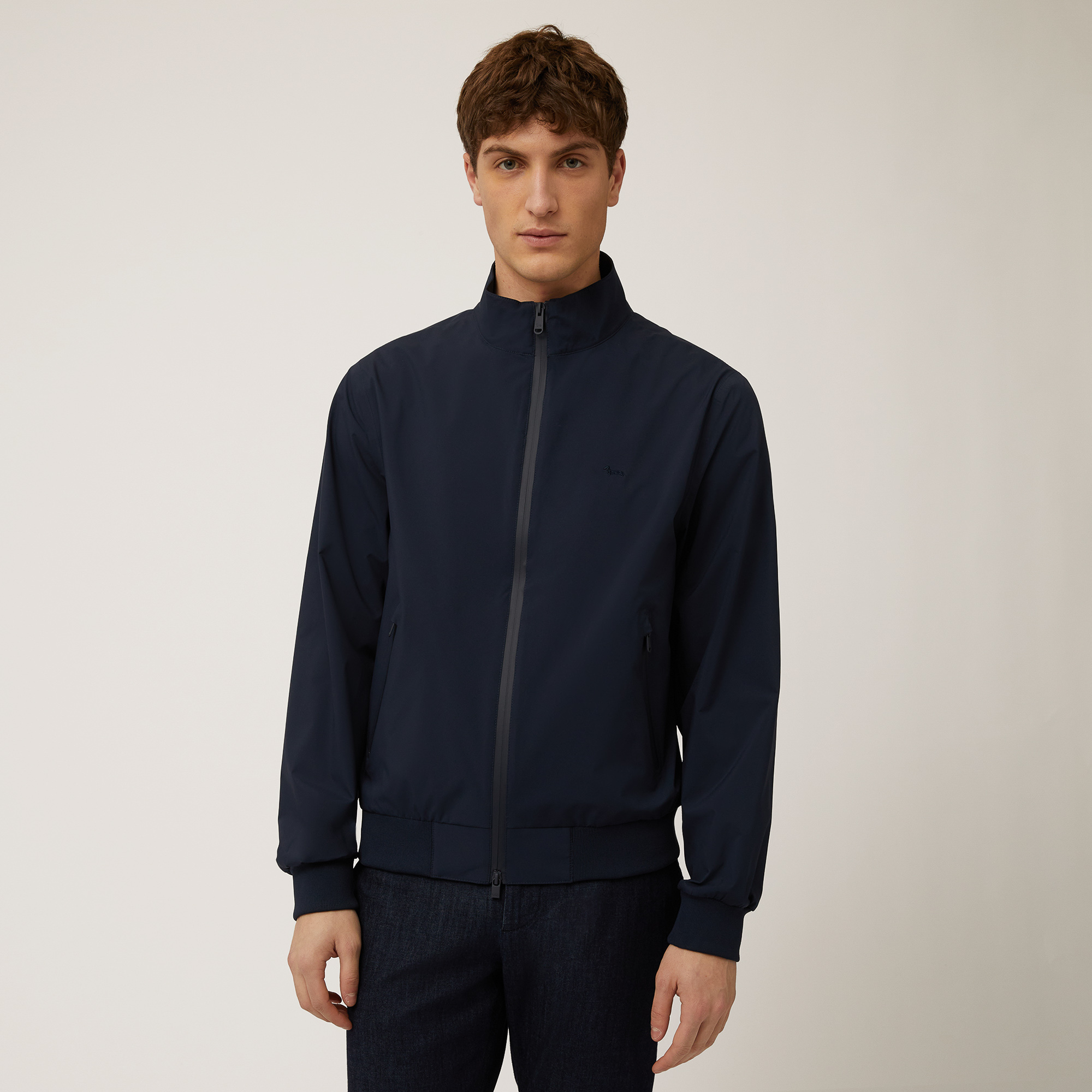 Softshell Regular Bomber Jacket, Navy Blue, large