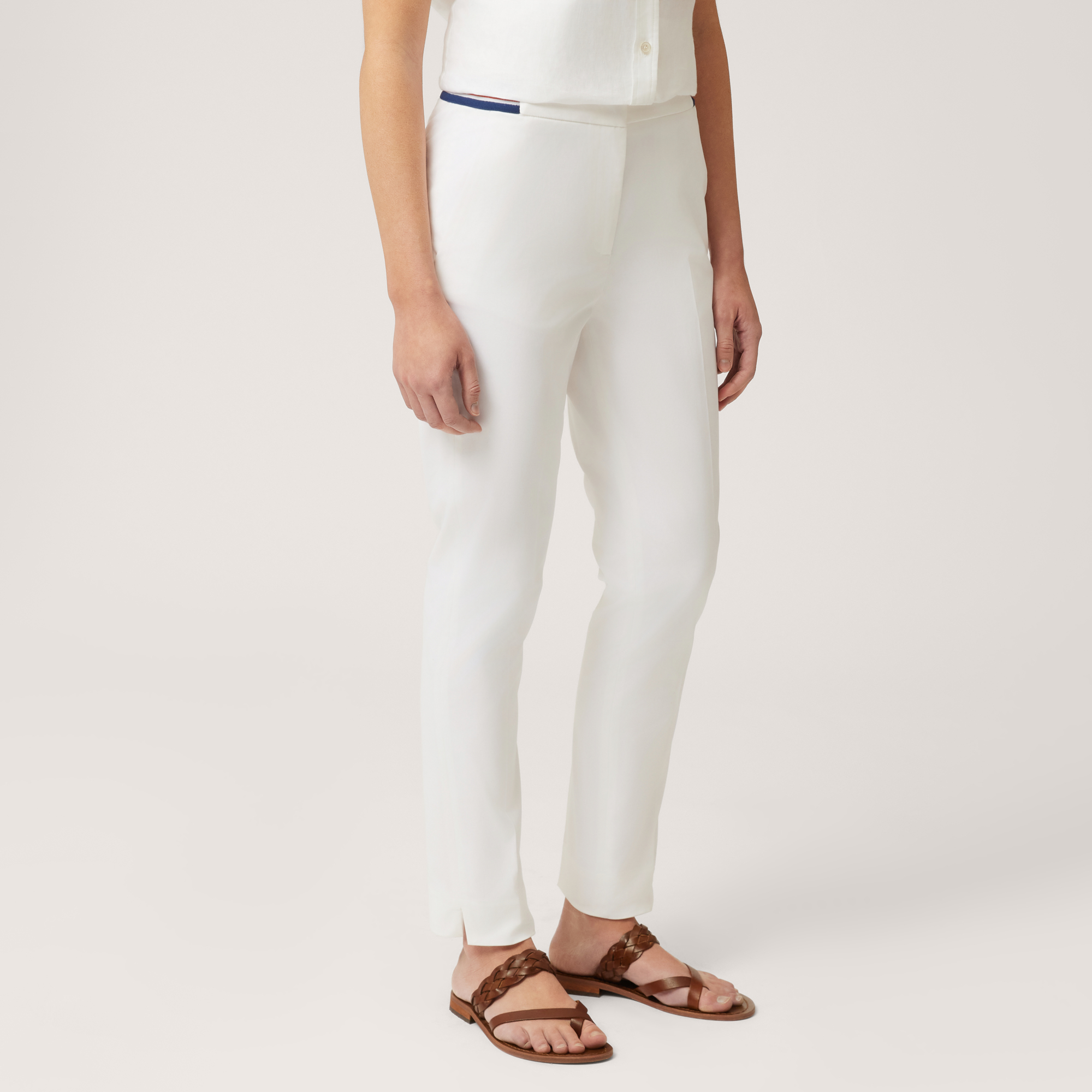 Pants with Striped Waist, White, large image number 0