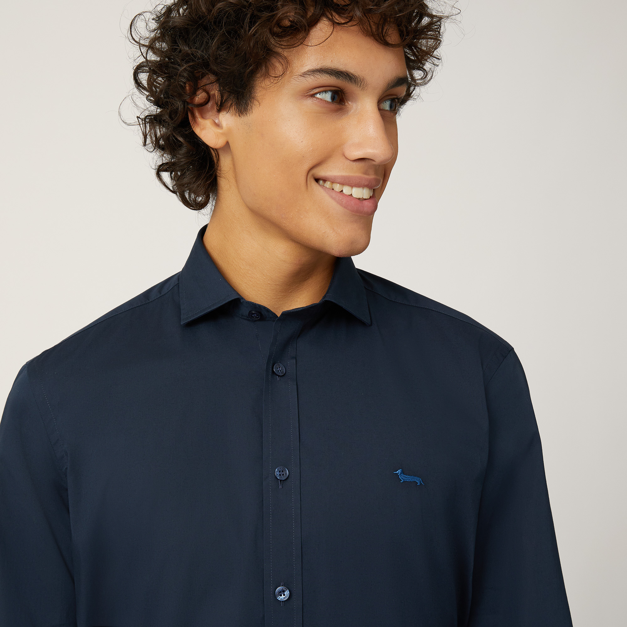 Stretch Cotton Shirt, Navy Blue, large image number 2