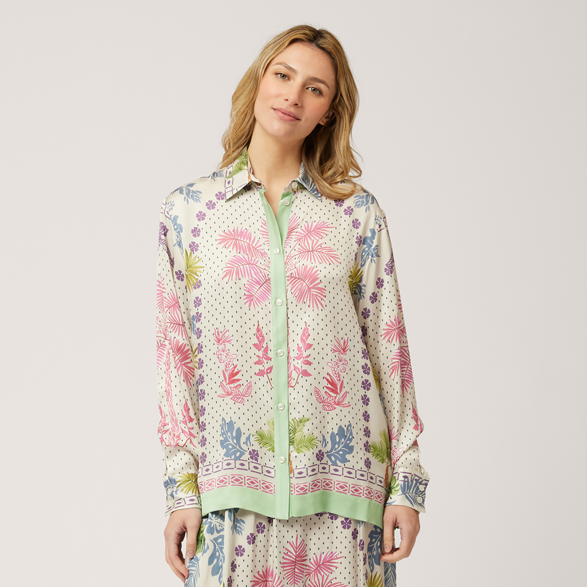 Printed Oversized Shirt, Light Green, large image number 0