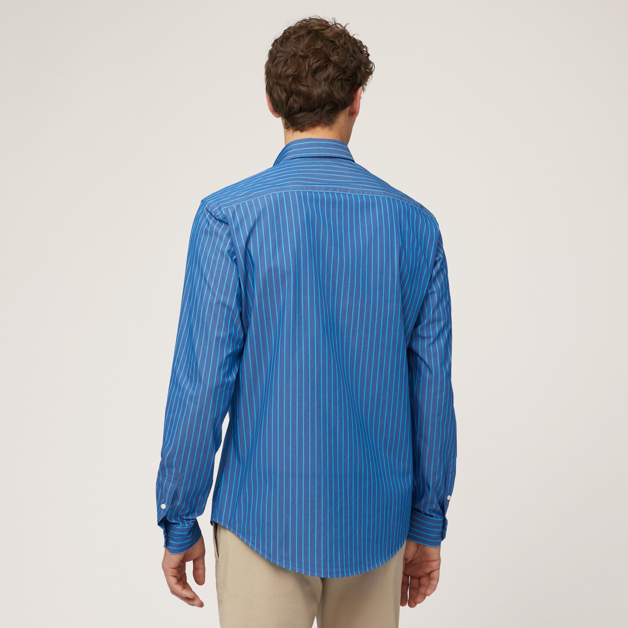 Striped Cotton Twill Shirt, Light Blue, large image number 1