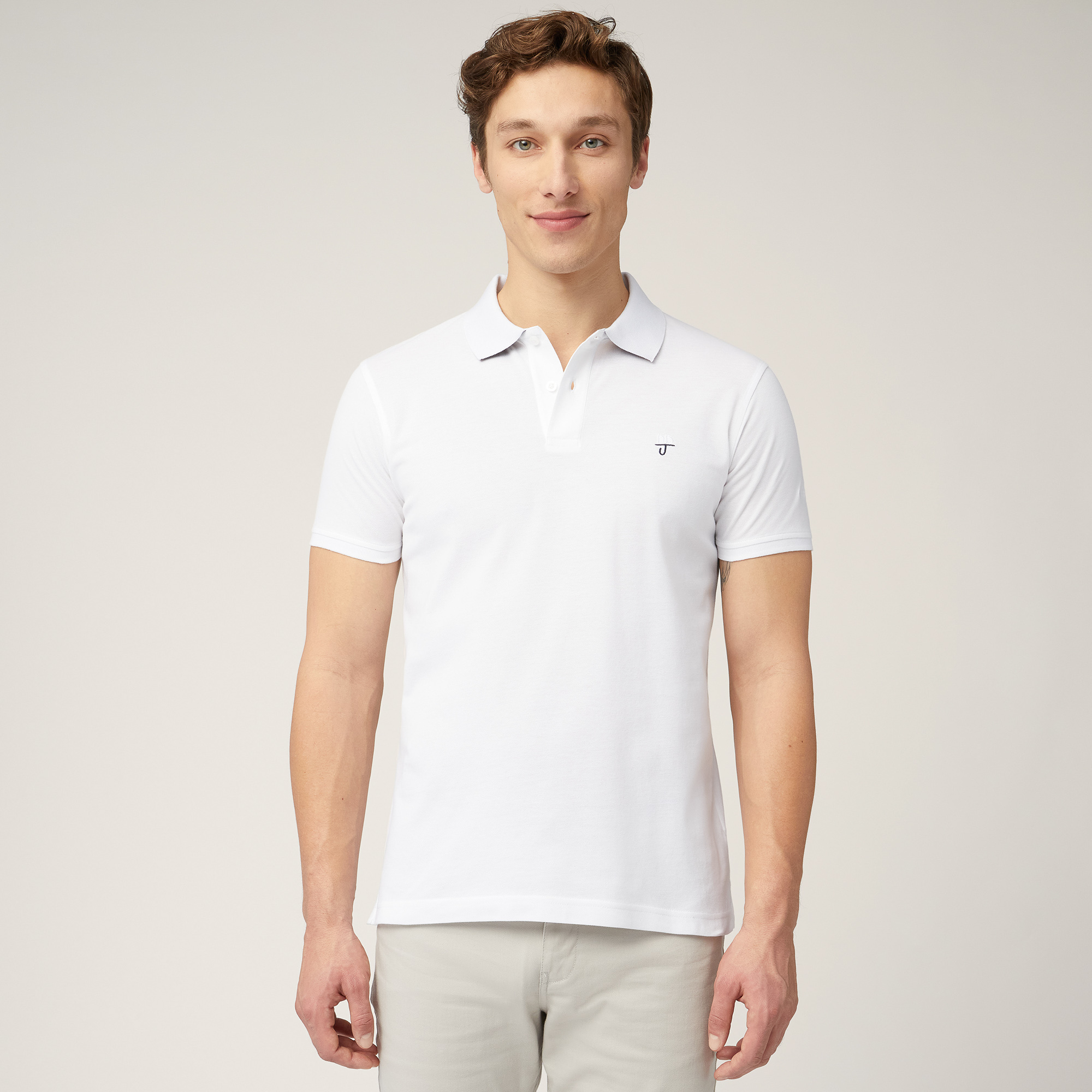 Narrow-Fit Cotton Polo, White, large