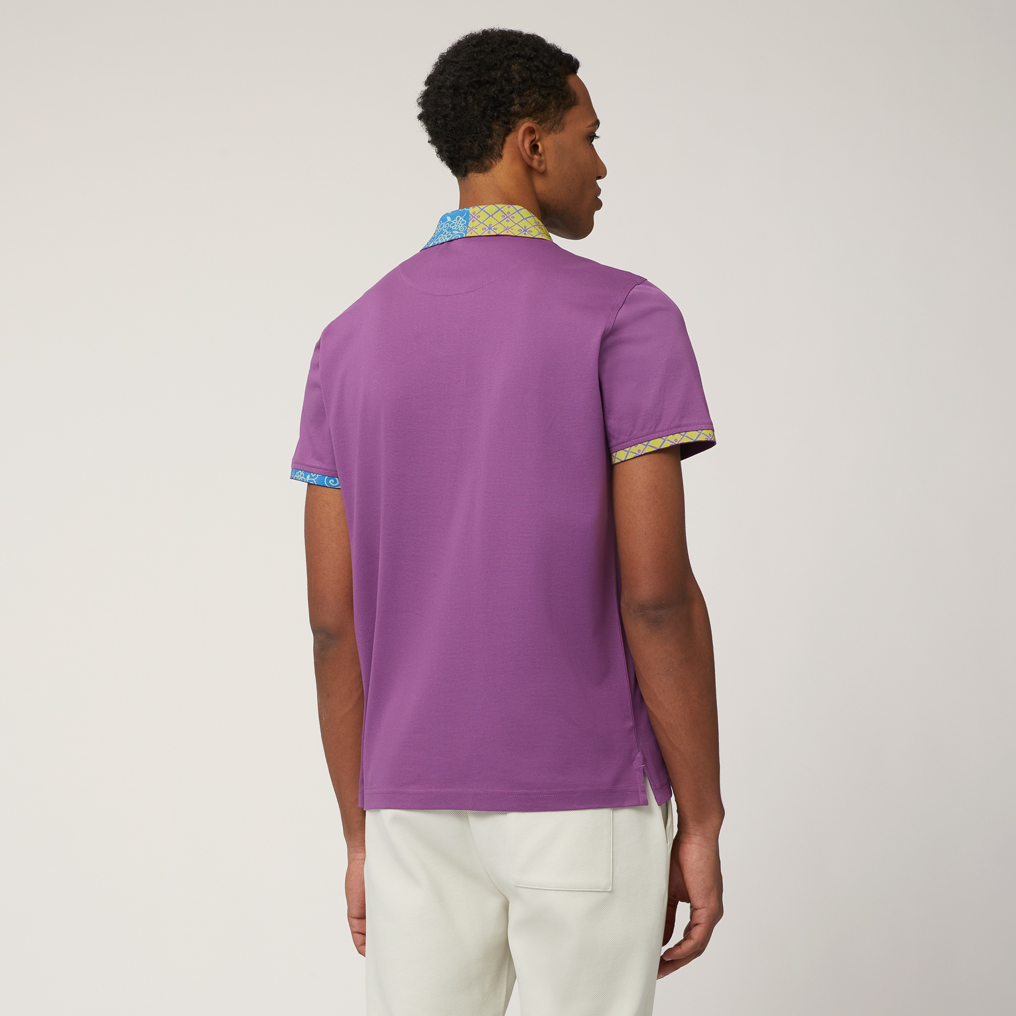 Cotton Polo with Double Print, Violet, large image number 1