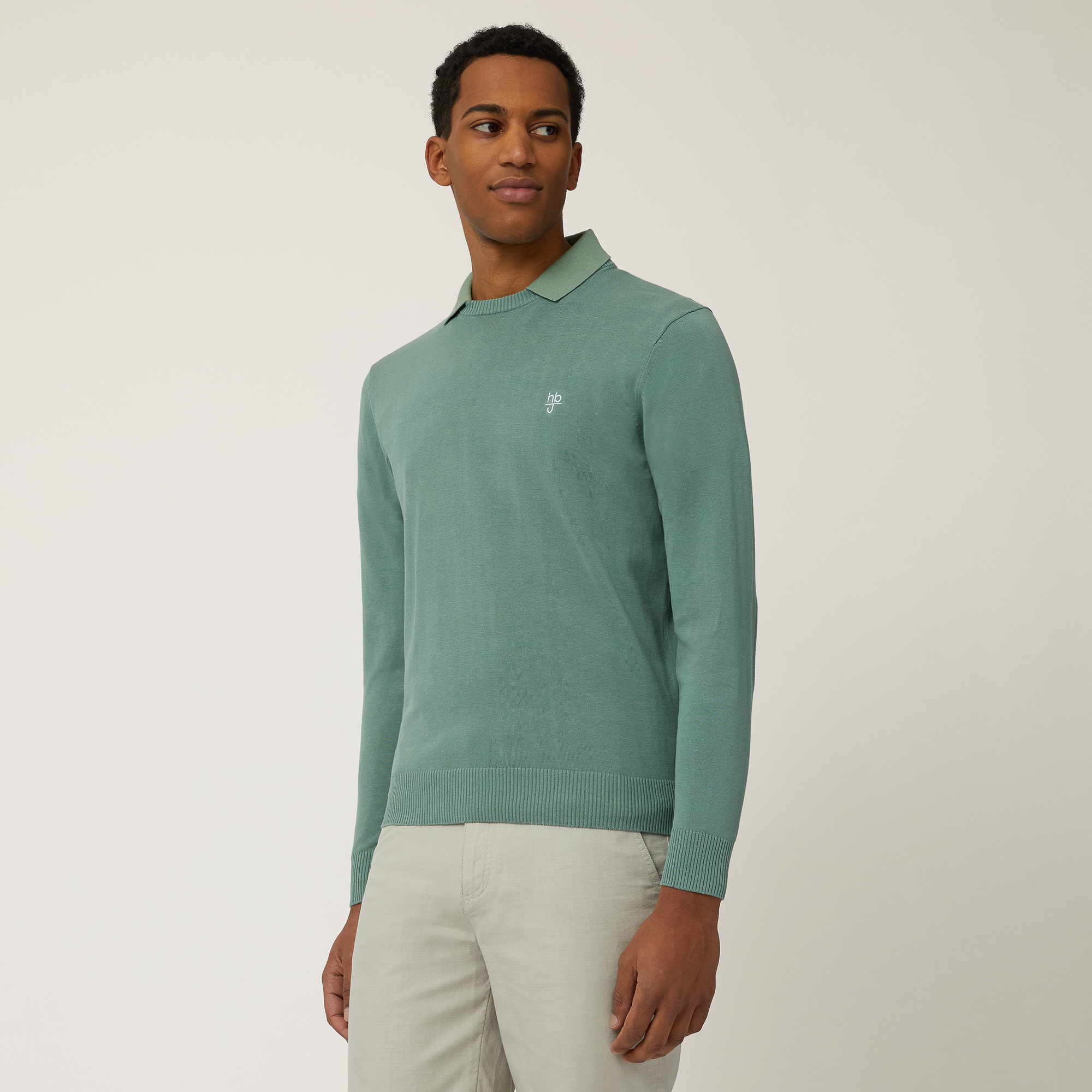 Pullover In Cotone crepe  Con Toppe, Verde Lichene, large