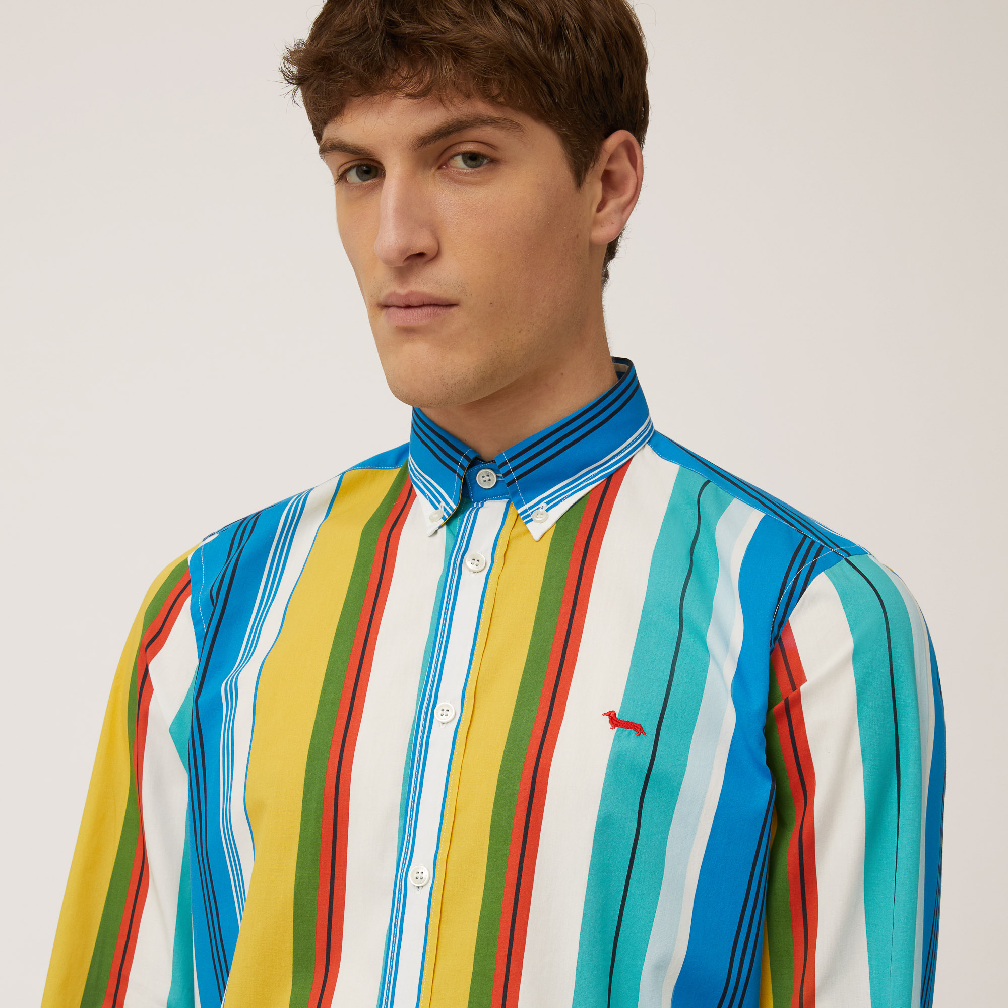 Shirt with Multicolor Stripes, Canary Yellow, large image number 2