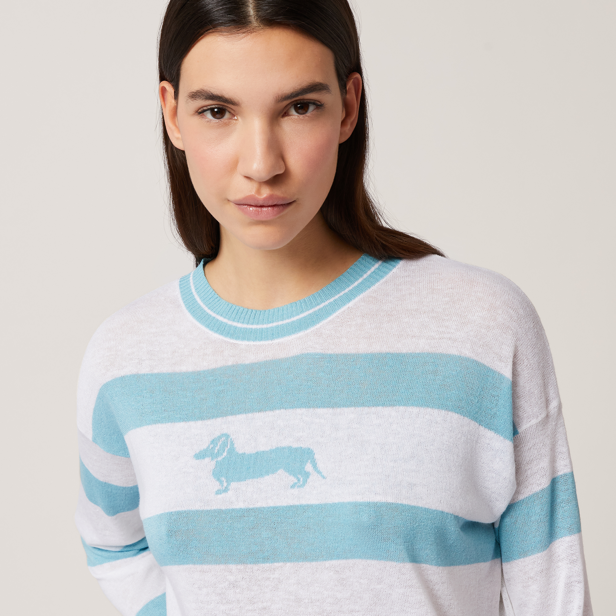 Striped Jacquard Sweater, Turquoise, large image number 2