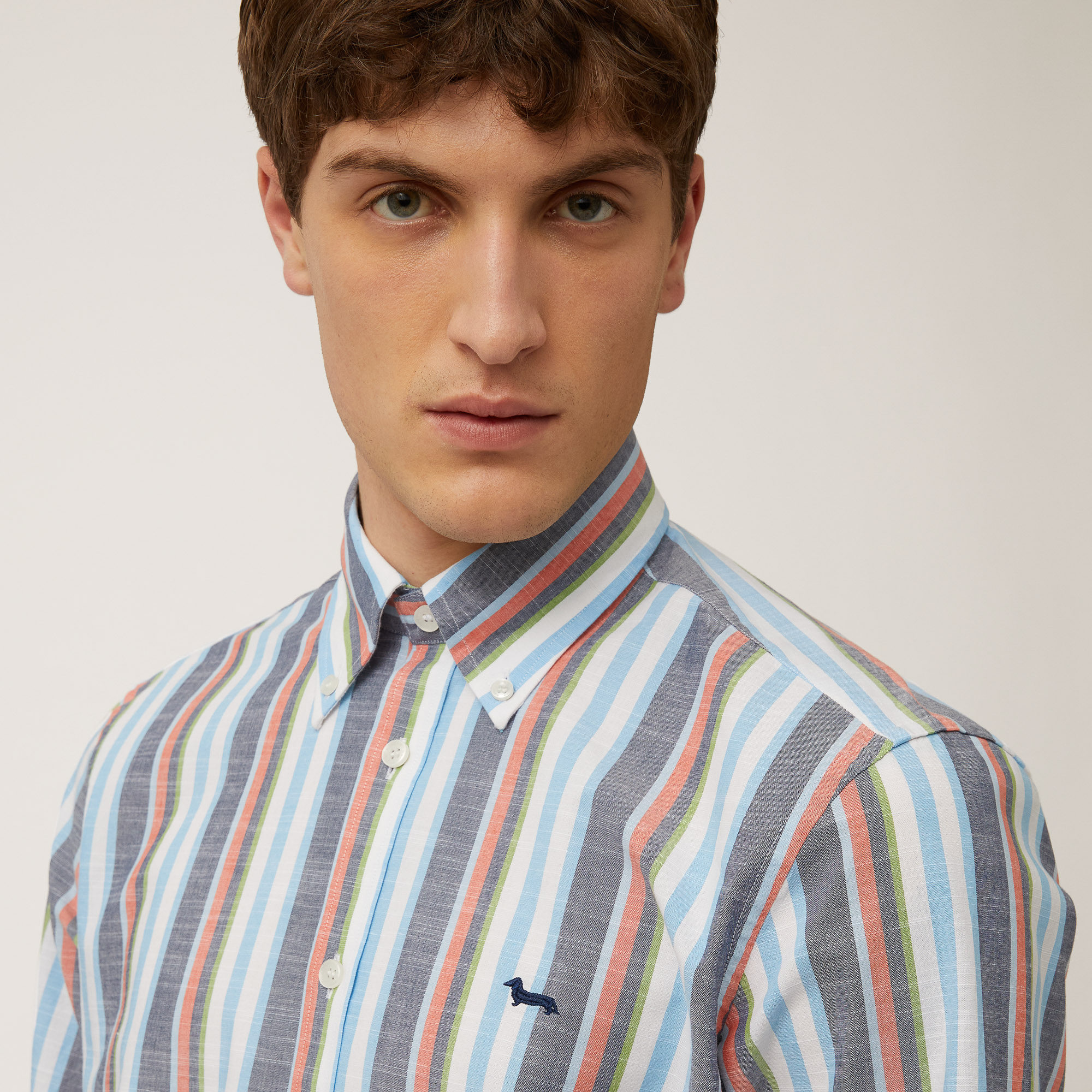 Linen Striped Shirt, Navy Blue, large image number 2