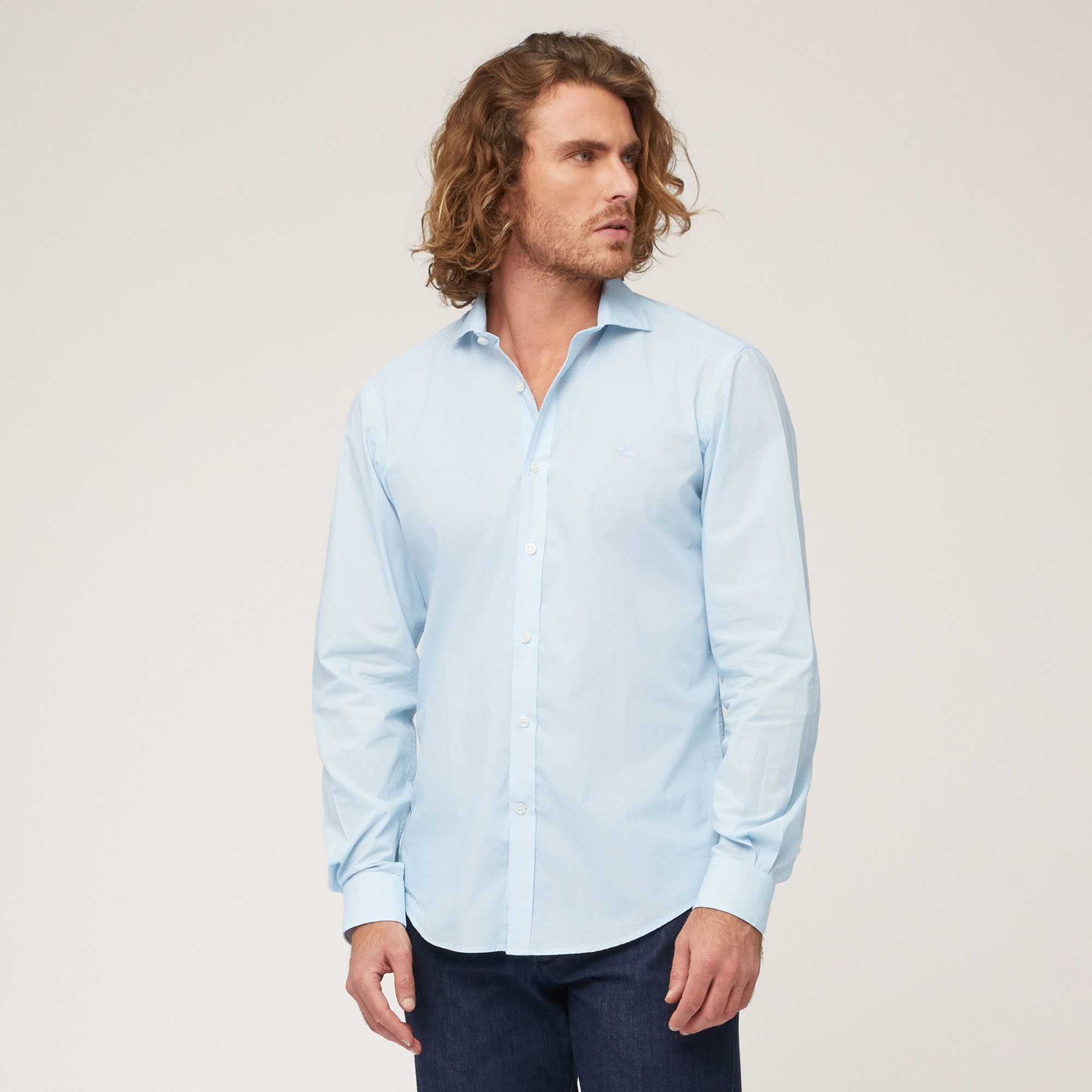 Printed Cotton Poplin Shirt, Cobalt blue, large image number 0