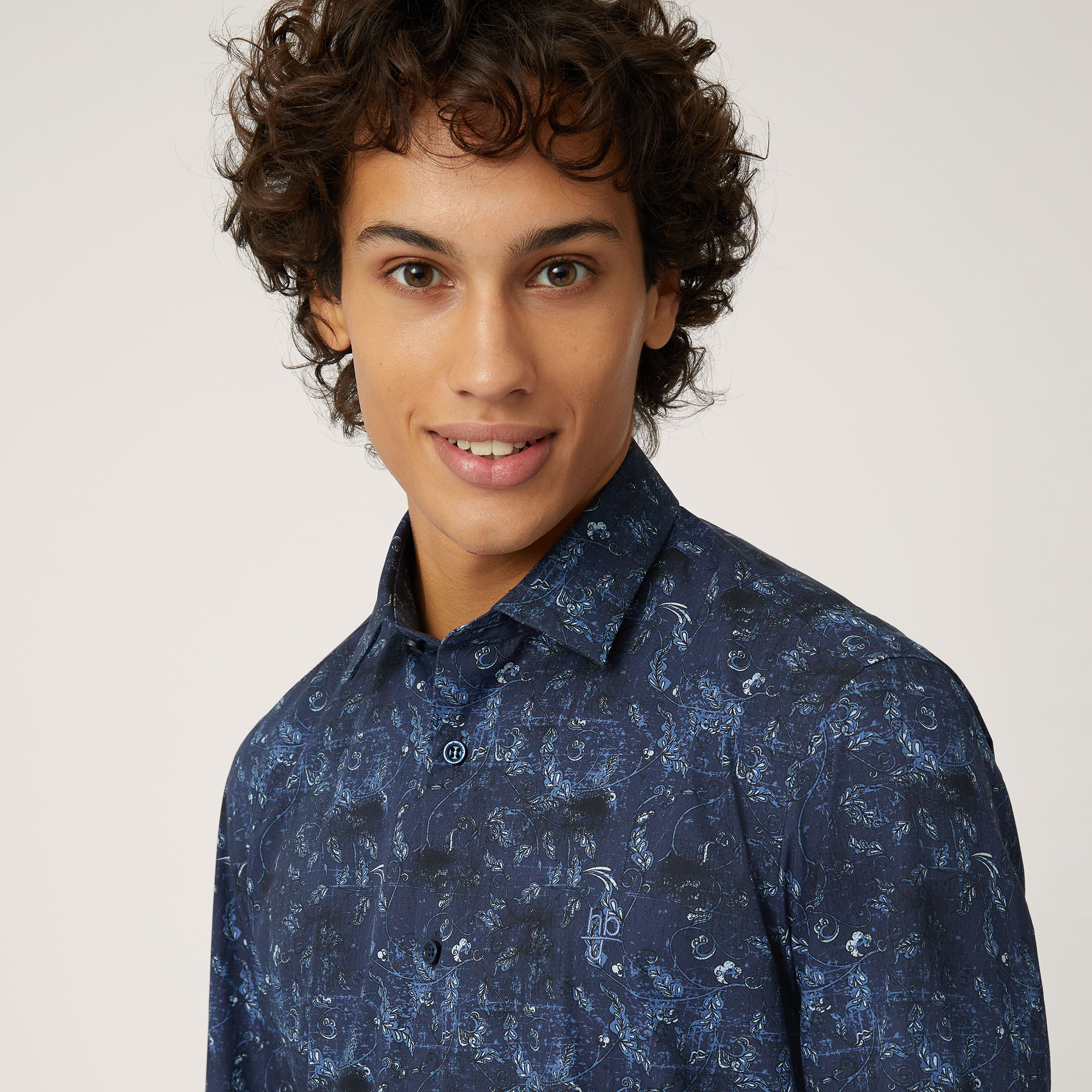 Camicia Floreale In Cotone, Blu, large image number 2