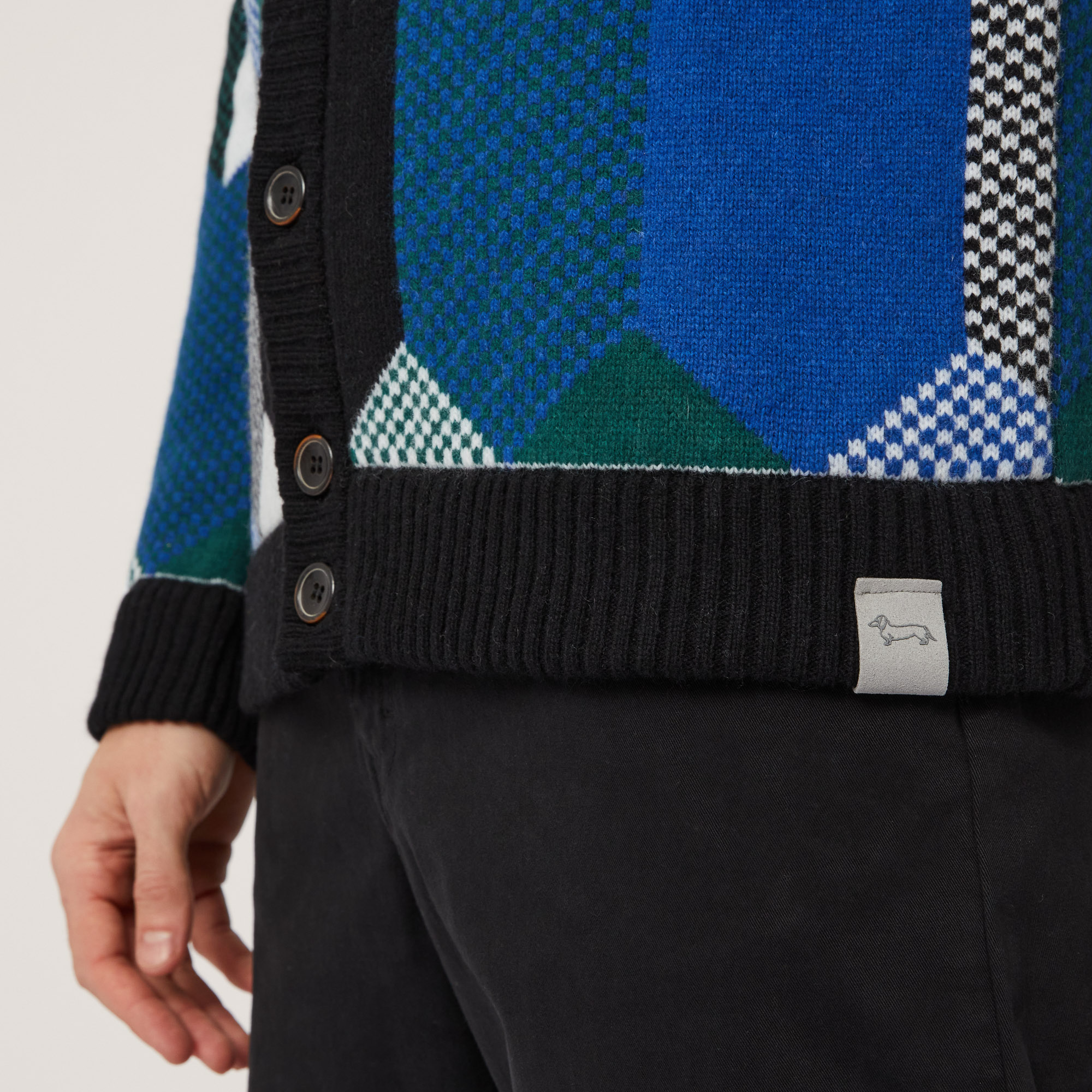 Cardigan Jacquard Color Block, Nero, large image number 2