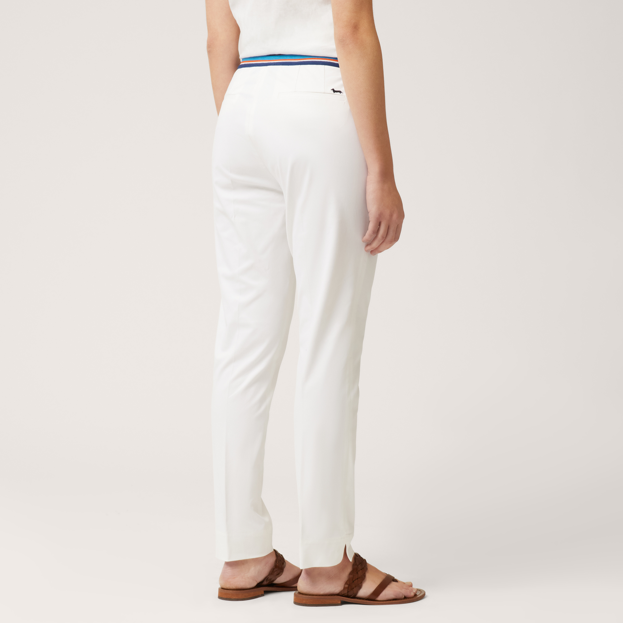 Pants with Striped Waist, White, large image number 1