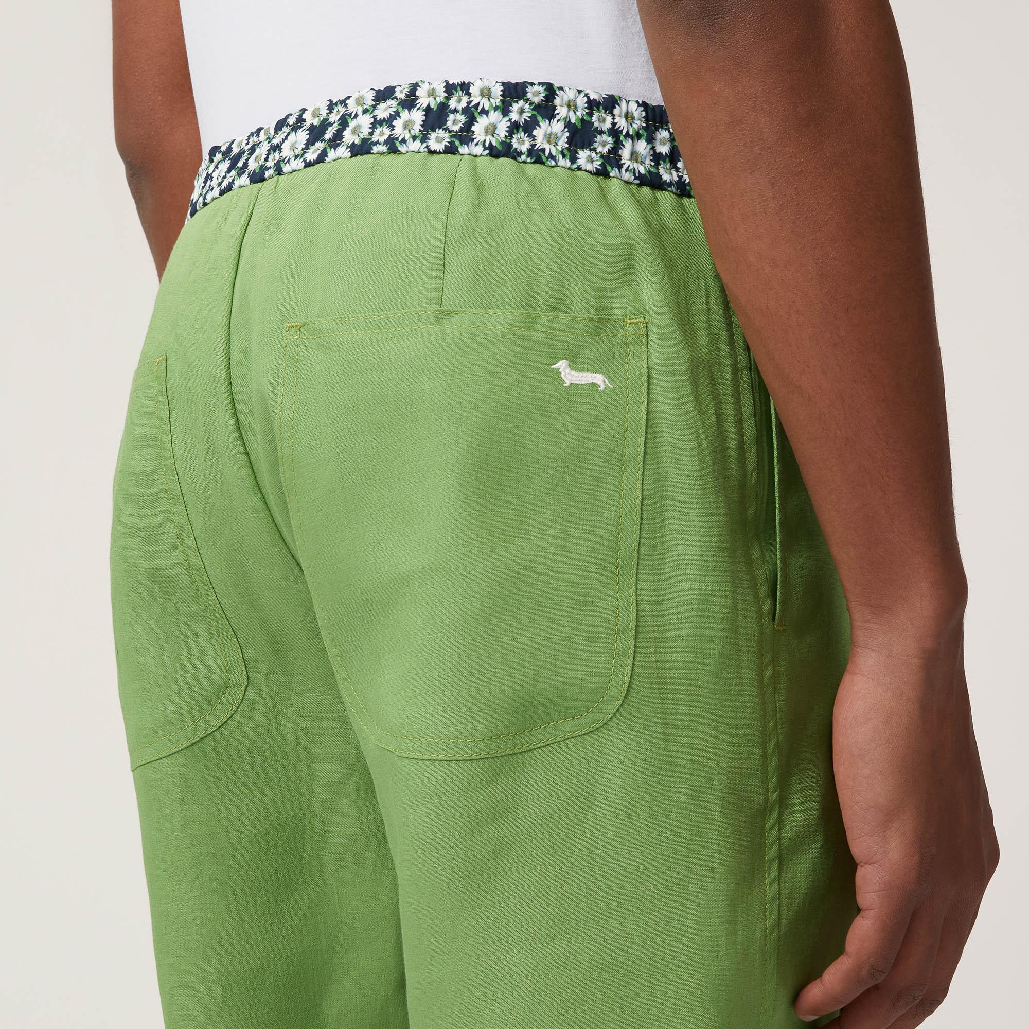 Linen Bermuda Shorts with Daisies, Meadow Green, large image number 2