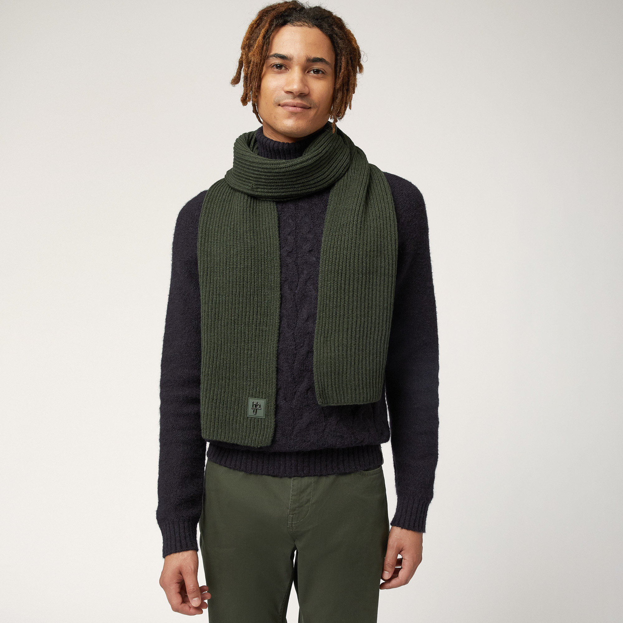 Ribbed Scarf with Monogram, Green, large image number 2